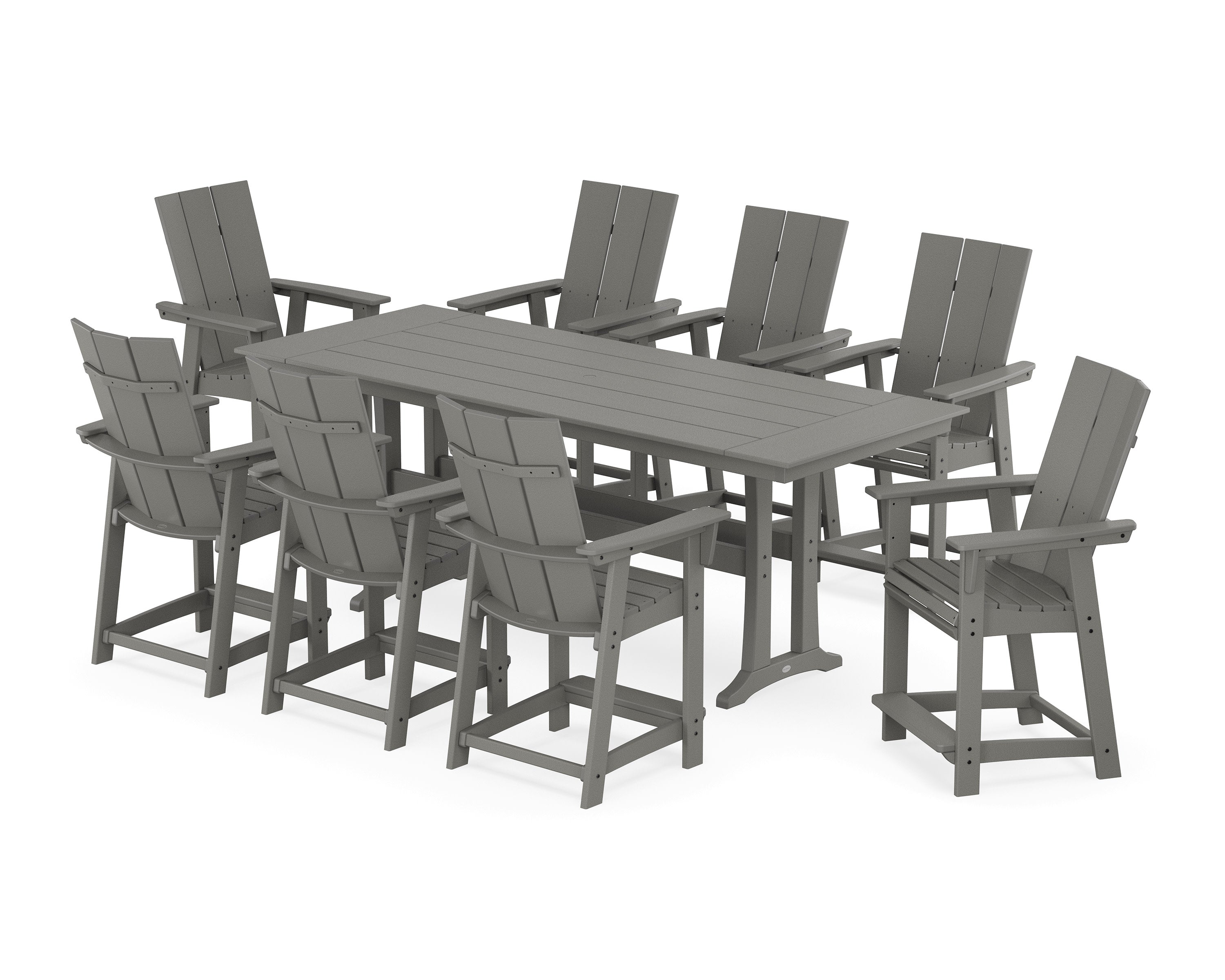Modern Curveback Adirondack 9-Piece Farmhouse Counter Set with Trestle Legs