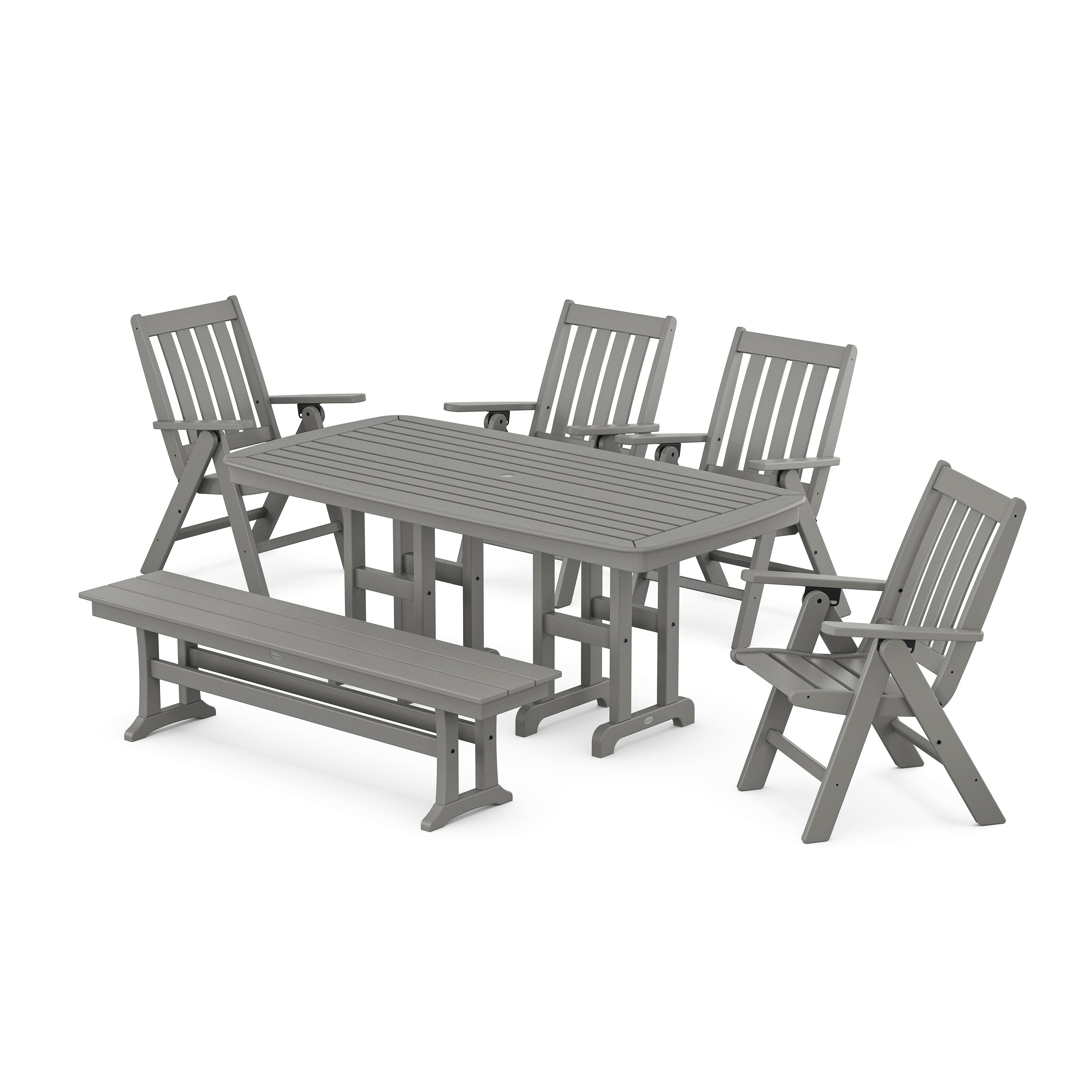 Vineyard Folding Chair 6-Piece Dining Set with Bench