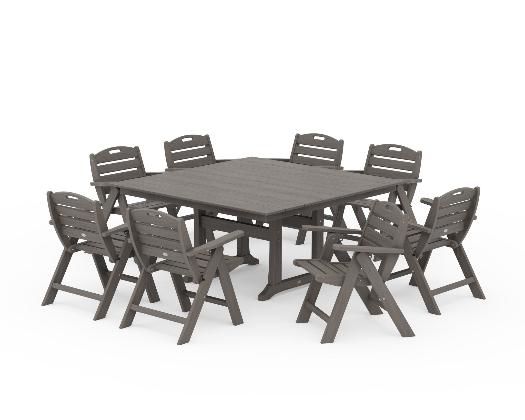 Nautical Lowback 9-Piece Square Farmhouse Dining Set with Trestle Legs