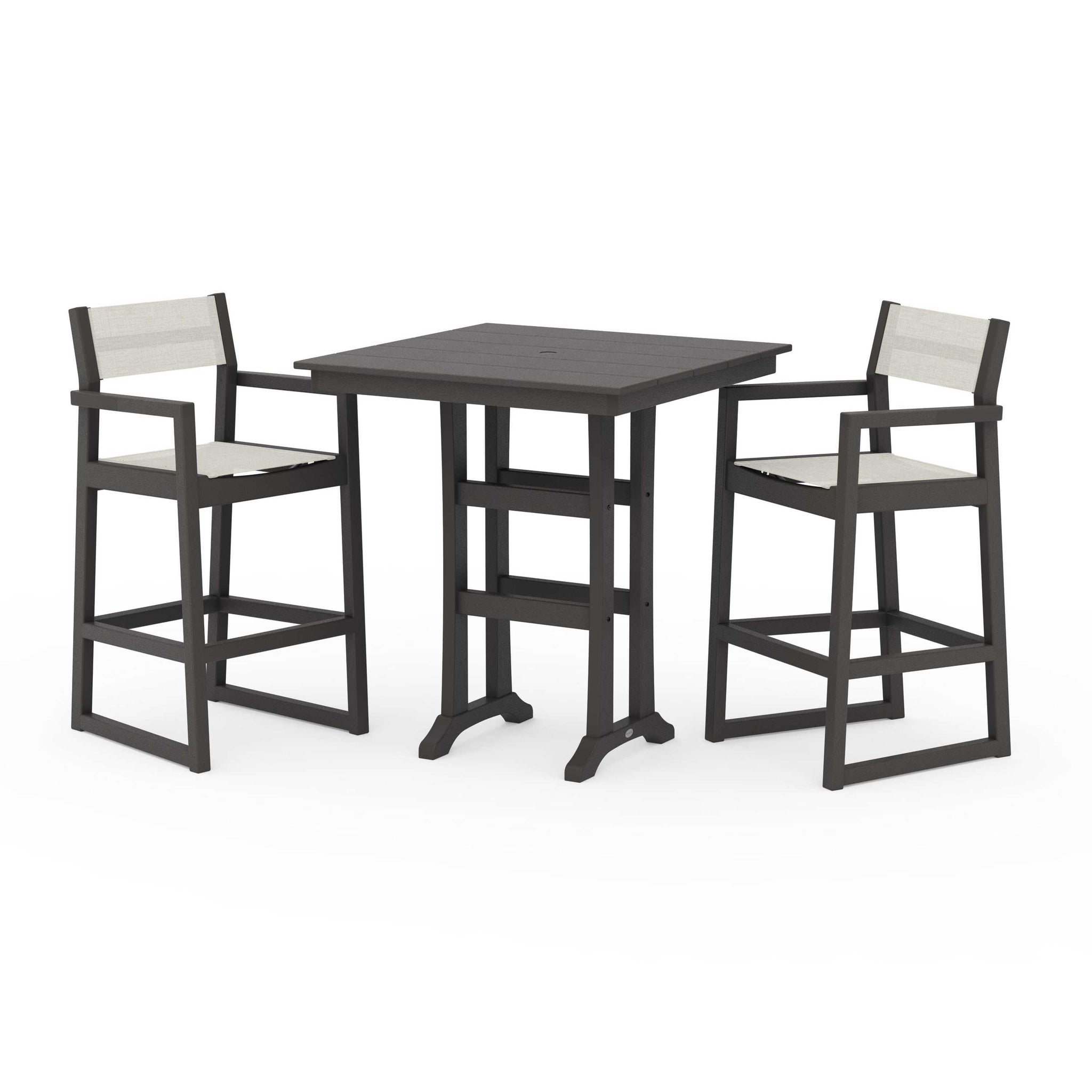 EDGE Sling Arm Chair 3-Piece Farmhouse Bar Set with Trestle Legs