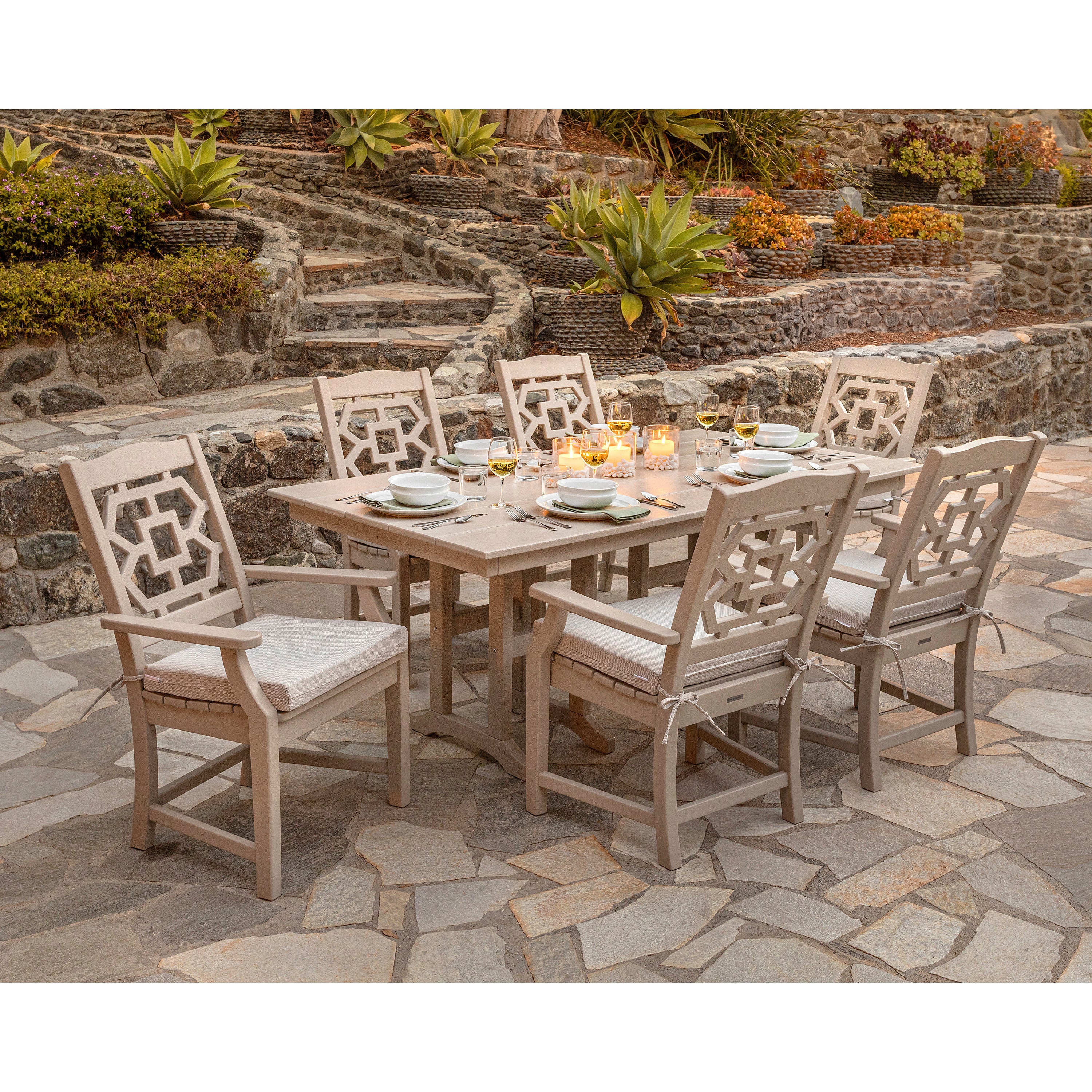Chinoiserie Arm Chair 7-Piece Parsons Dining Set - Thumbnail 4