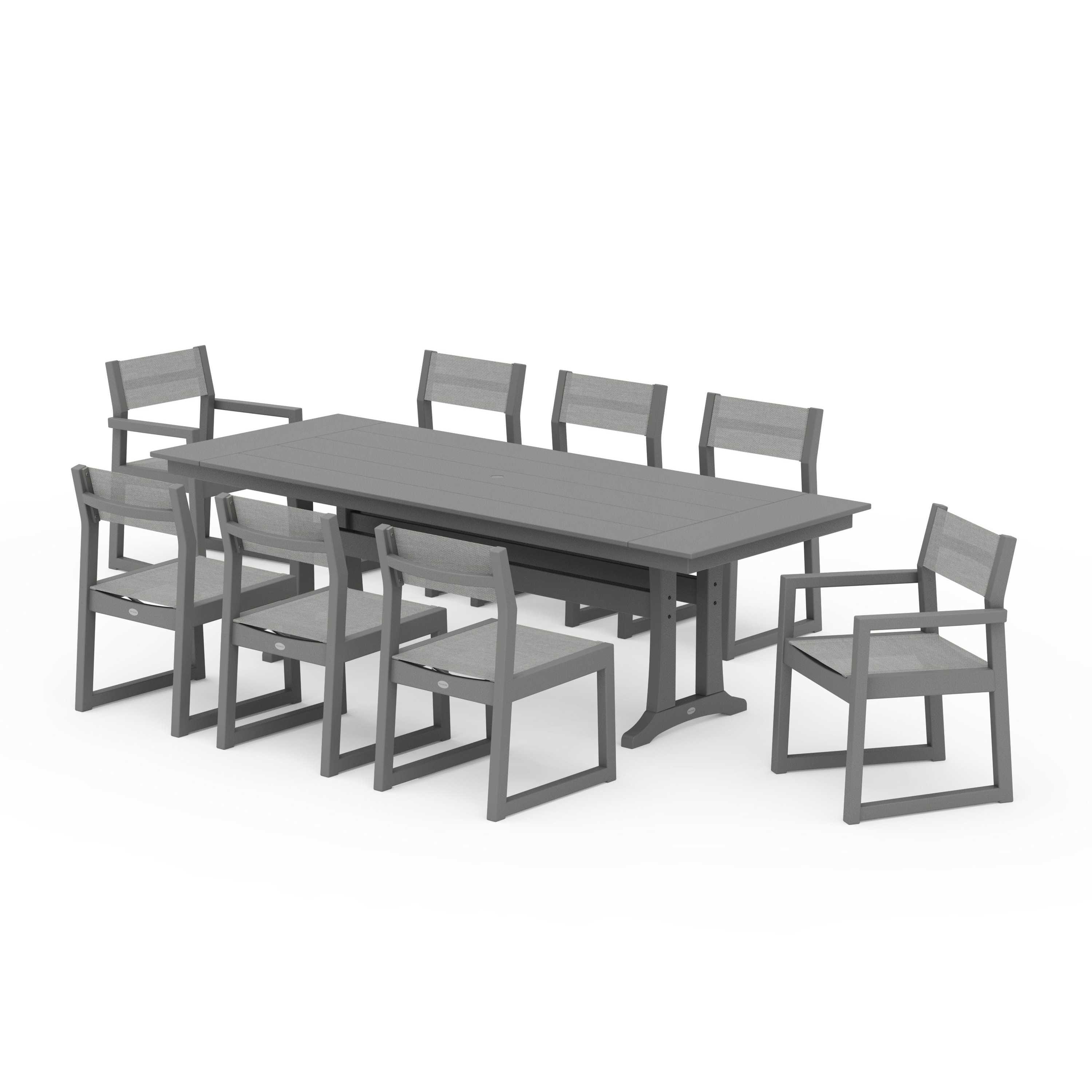 EDGE Sling 9-Piece Farmhouse Trestle Dining Set