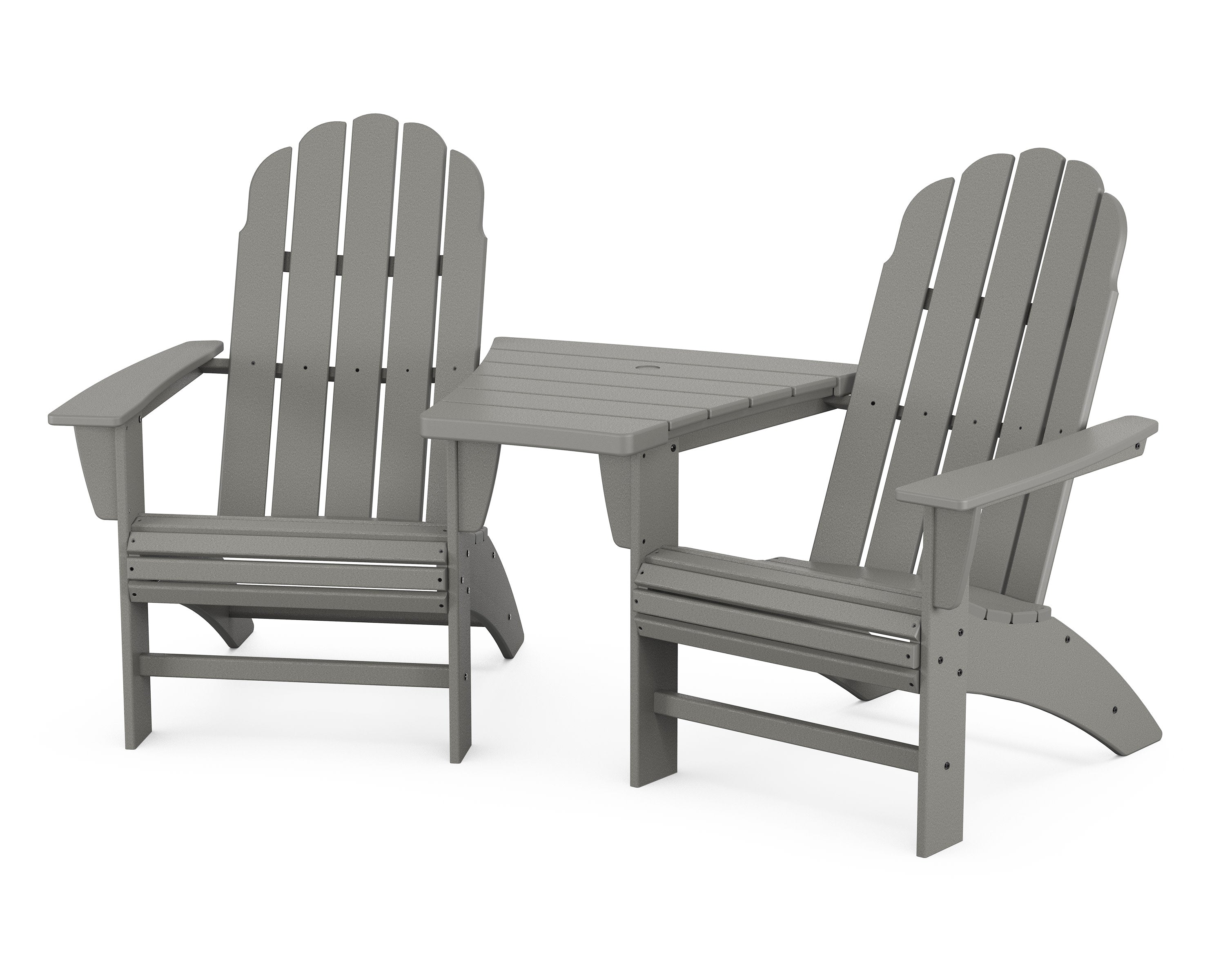 Vineyard 3-Piece Curveback Adirondack Set with Angled Connecting Table