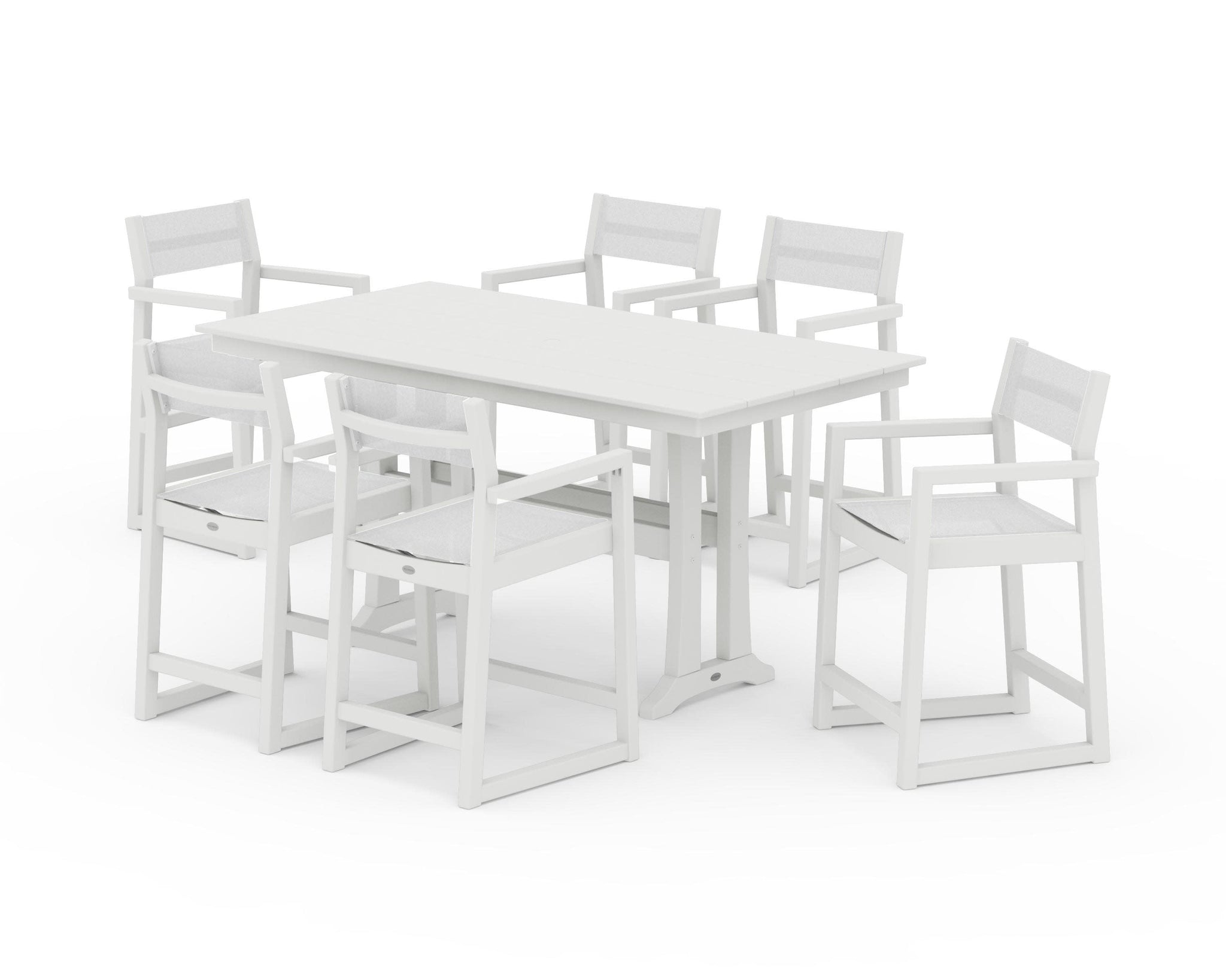 EDGE Sling Arm Chair 7-Piece Farmhouse Counter Set with Trestle Legs