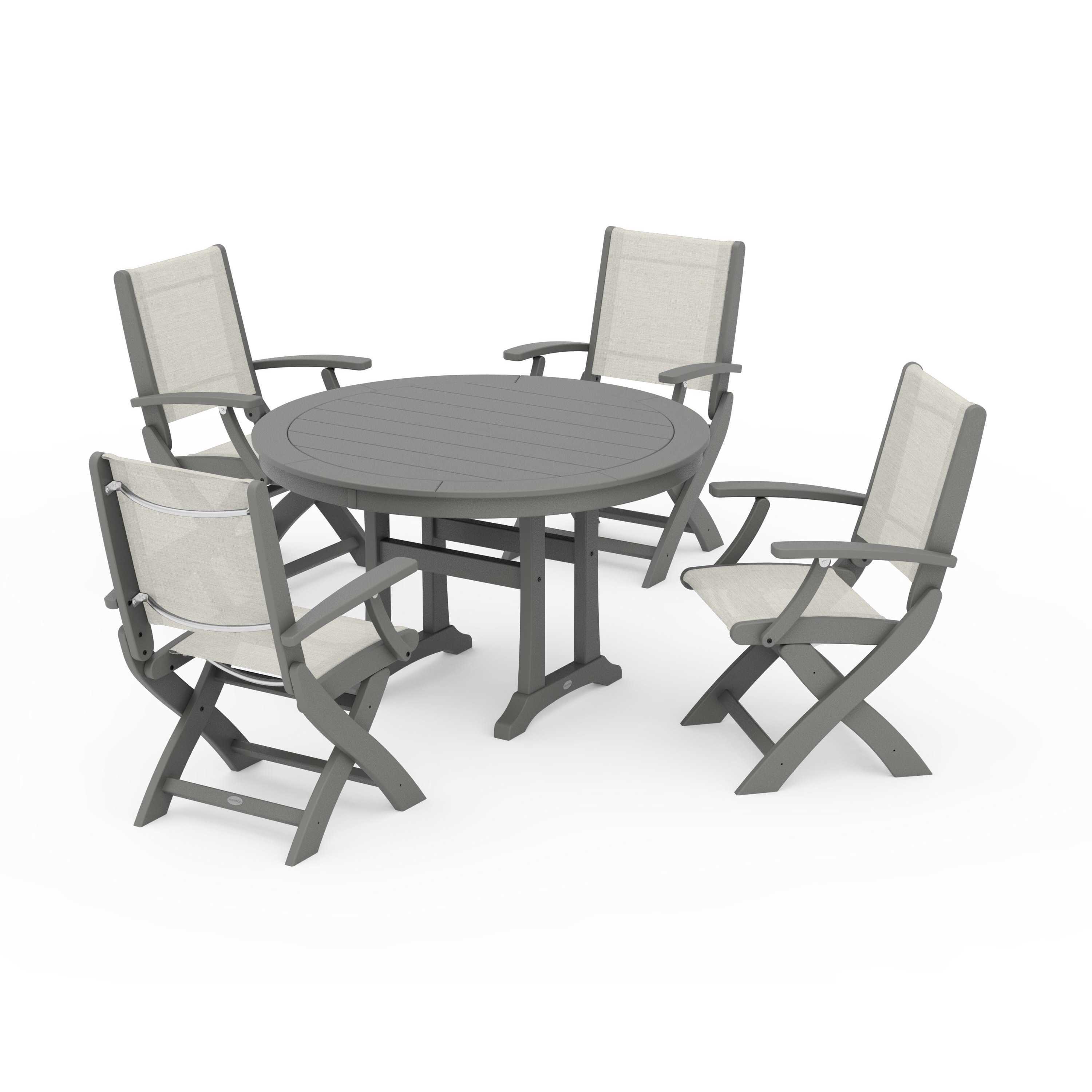 Coastal Folding Chair 5-Piece Round Dining Set with Trestle Legs