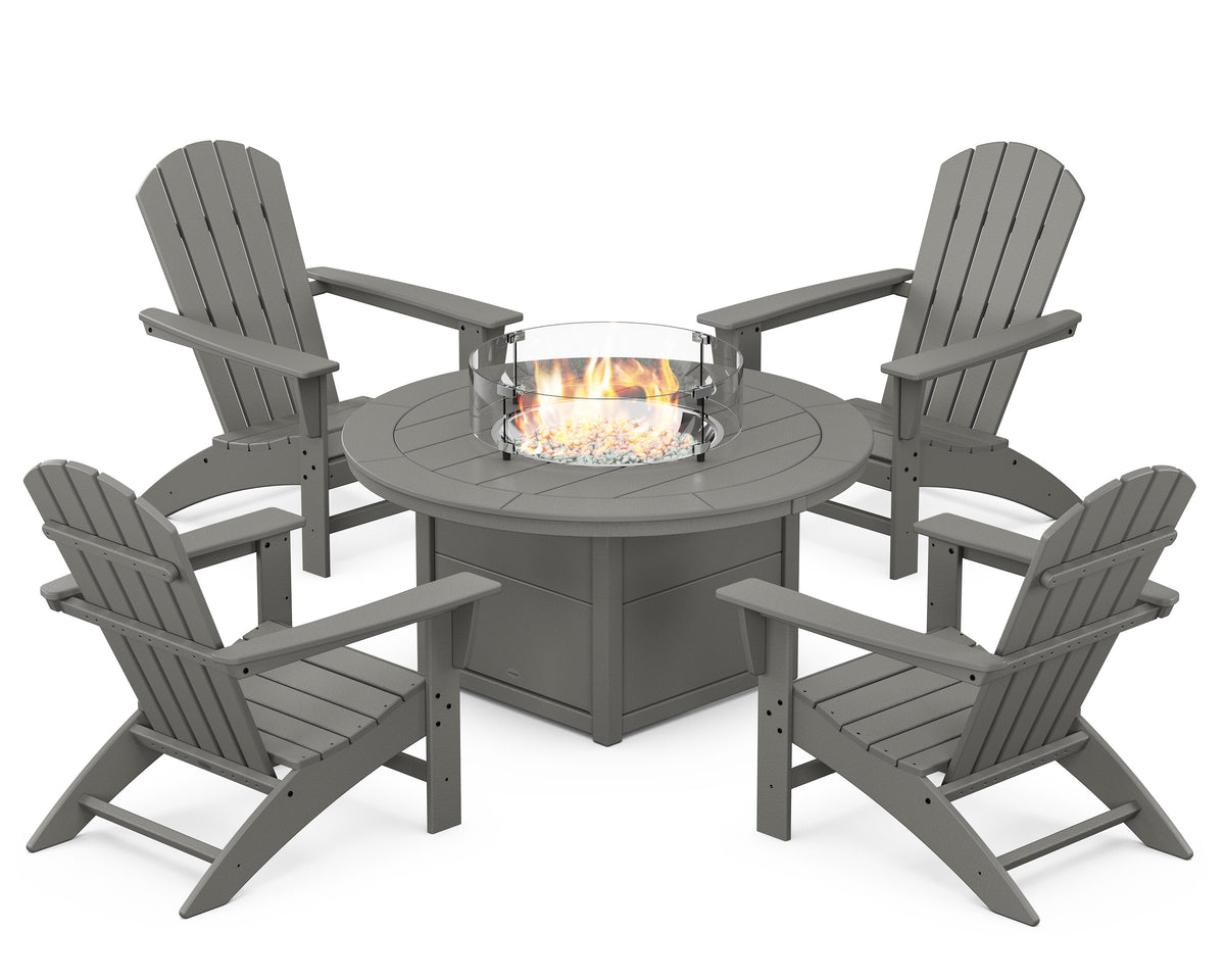 Nautical 5-Piece Adirondack Chair Conversation Set with Fire Pit Table
