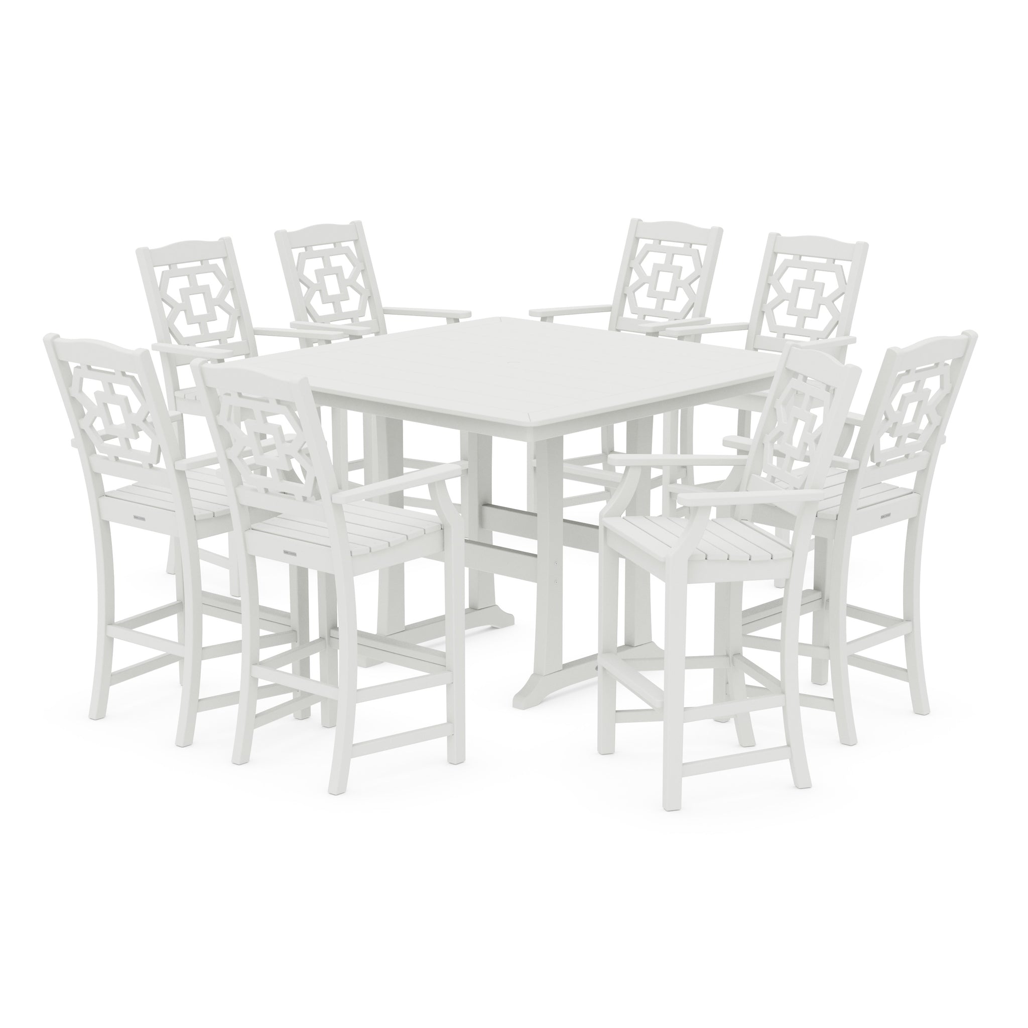 Chinoiserie 9-Piece Square Bar Set with Trestle Legs
