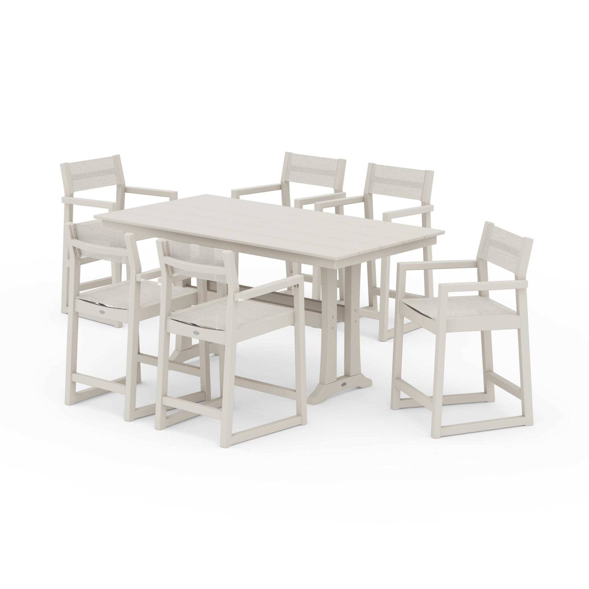 EDGE Sling Arm Chair 7-Piece Farmhouse Counter Set with Trestle Legs