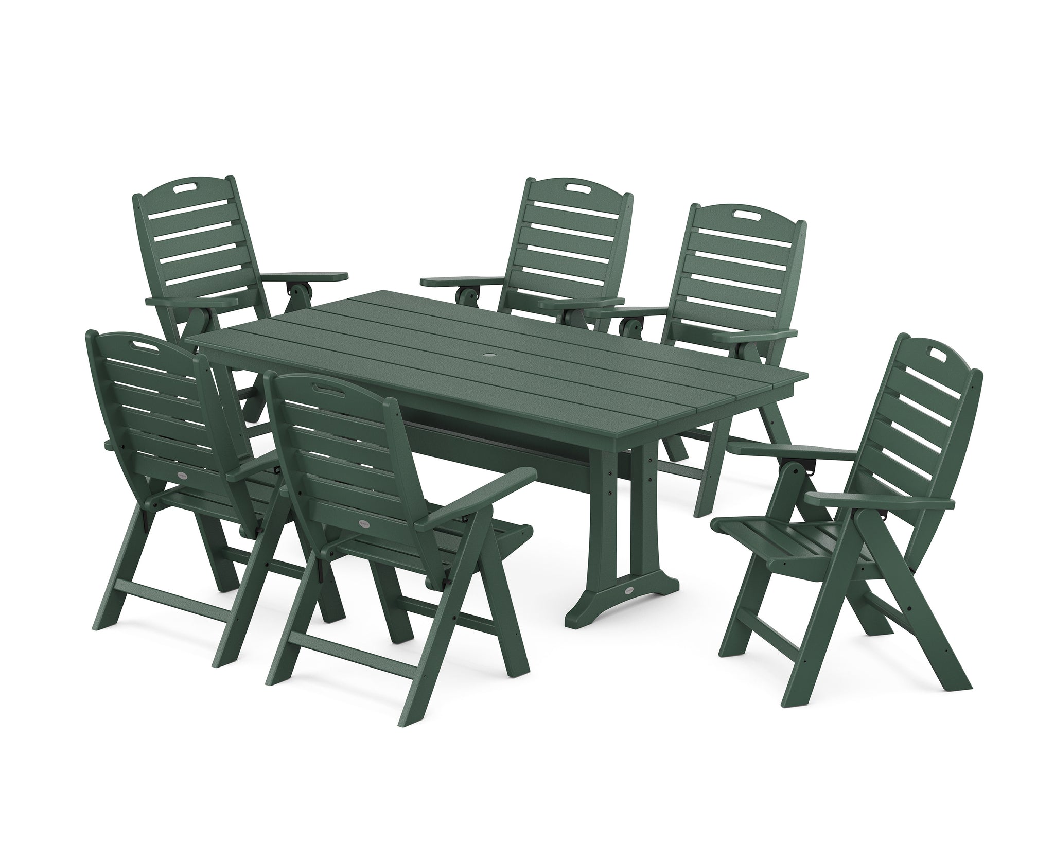 Nautical Highback 7-Piece Farmhouse Dining Set with Trestle Legs