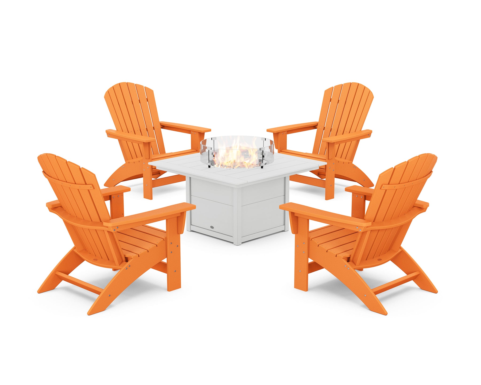 5-Piece Nautical Grand Adirondack Conversation Set with Fire Pit Table