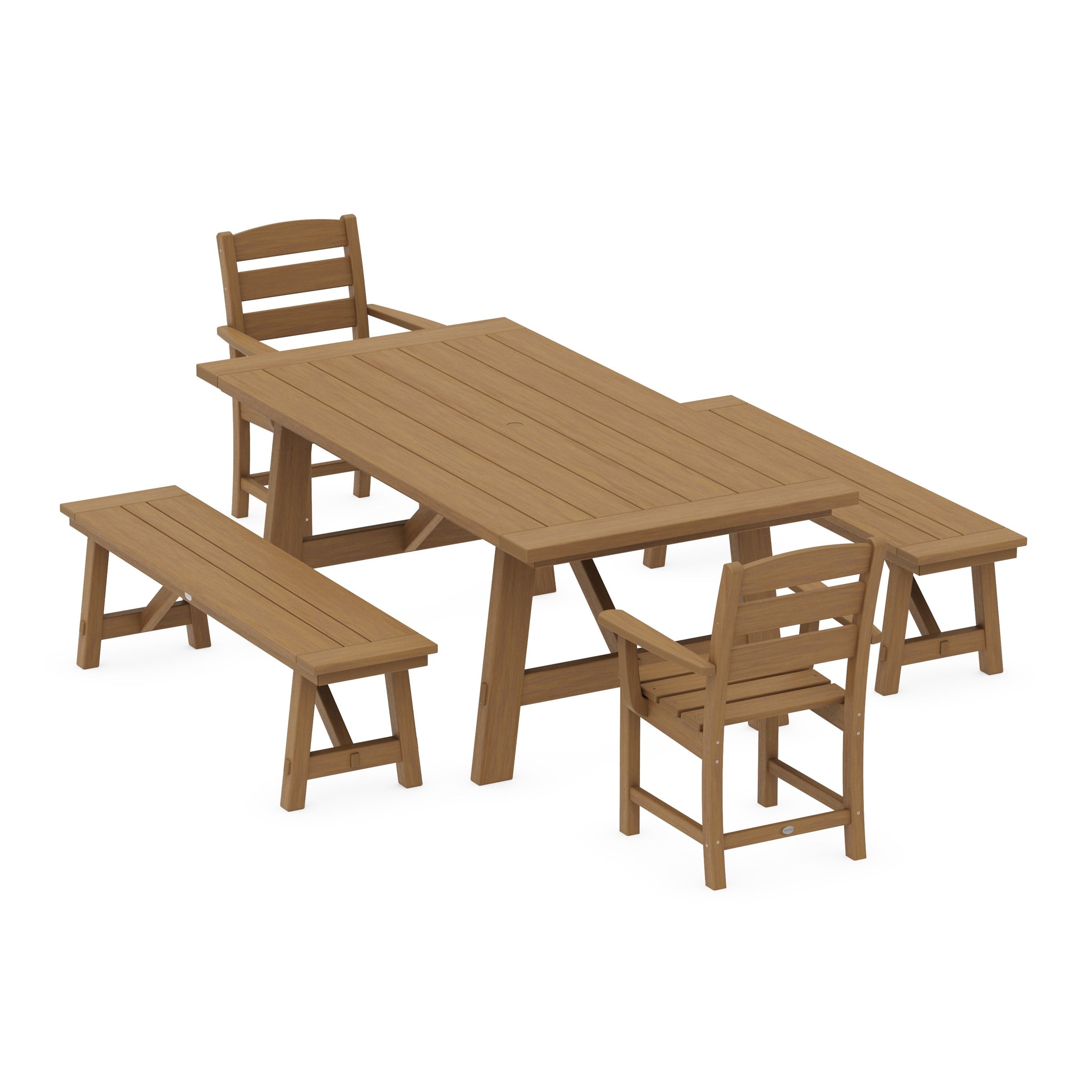 Lakeside 5-Piece Rustic Farmhouse Dining Set With Benches