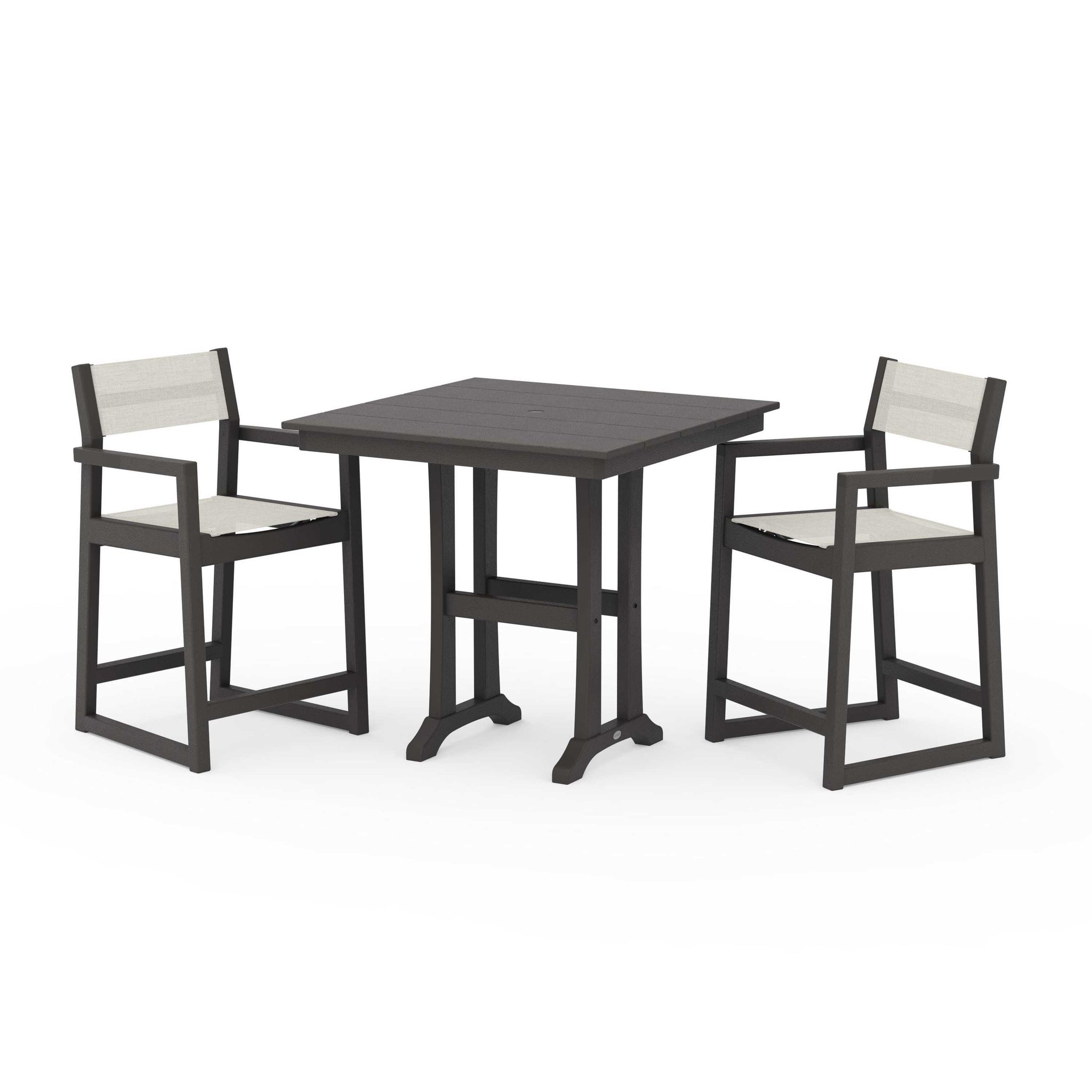 EDGE Sling Arm Chair 3-Piece Farmhouse Counter Set with Trestle Legs