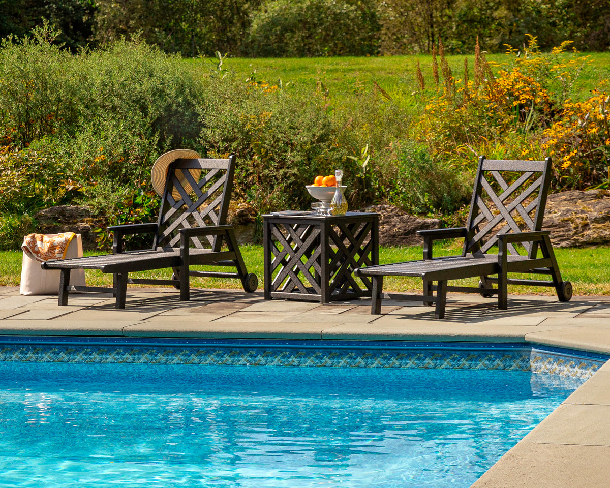 3-piece patio set with umbrella Chippendale 3-Piece Chaise Set with Umbrella Stand Accent Table