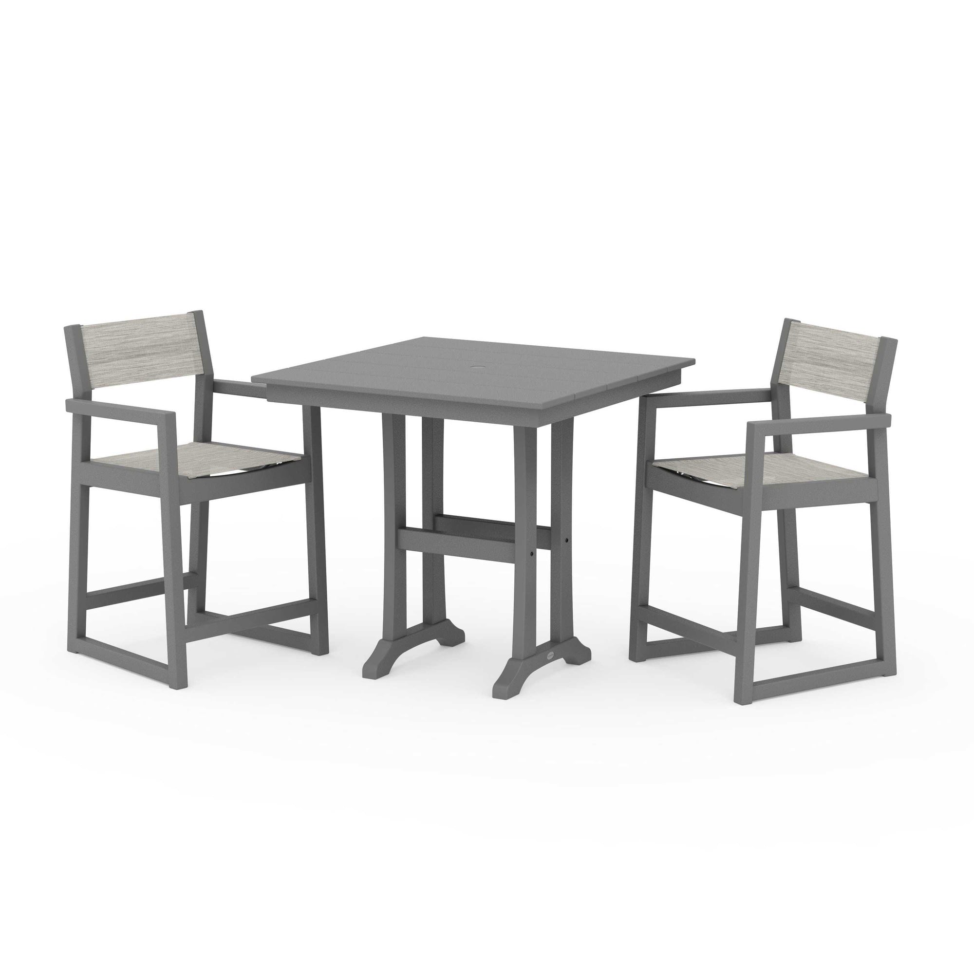 EDGE Sling Arm Chair 3-Piece Farmhouse Counter Set with Trestle Legs