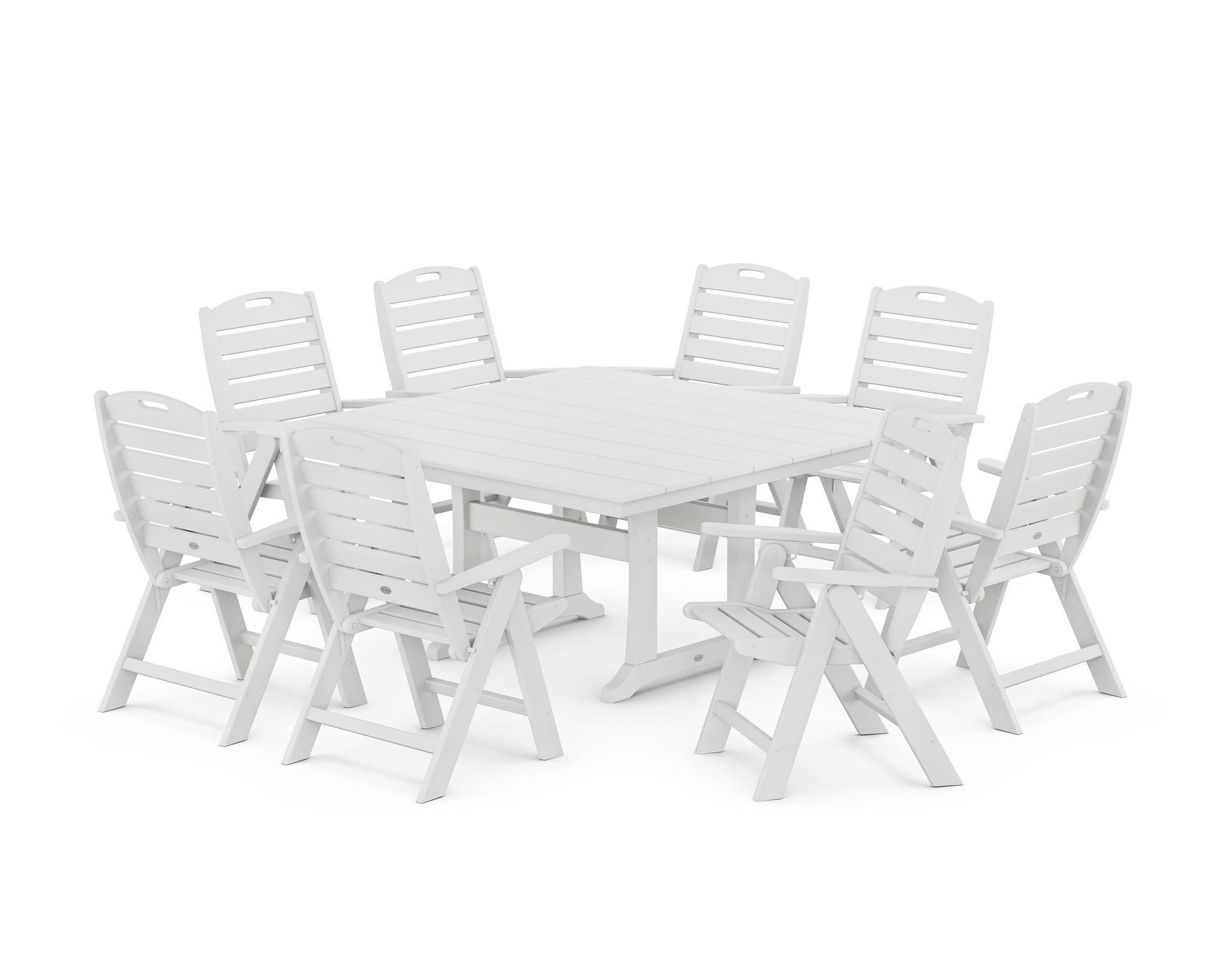 Nautical Highback 9-Piece Square Farmhouse Dining Set with Trestle Legs