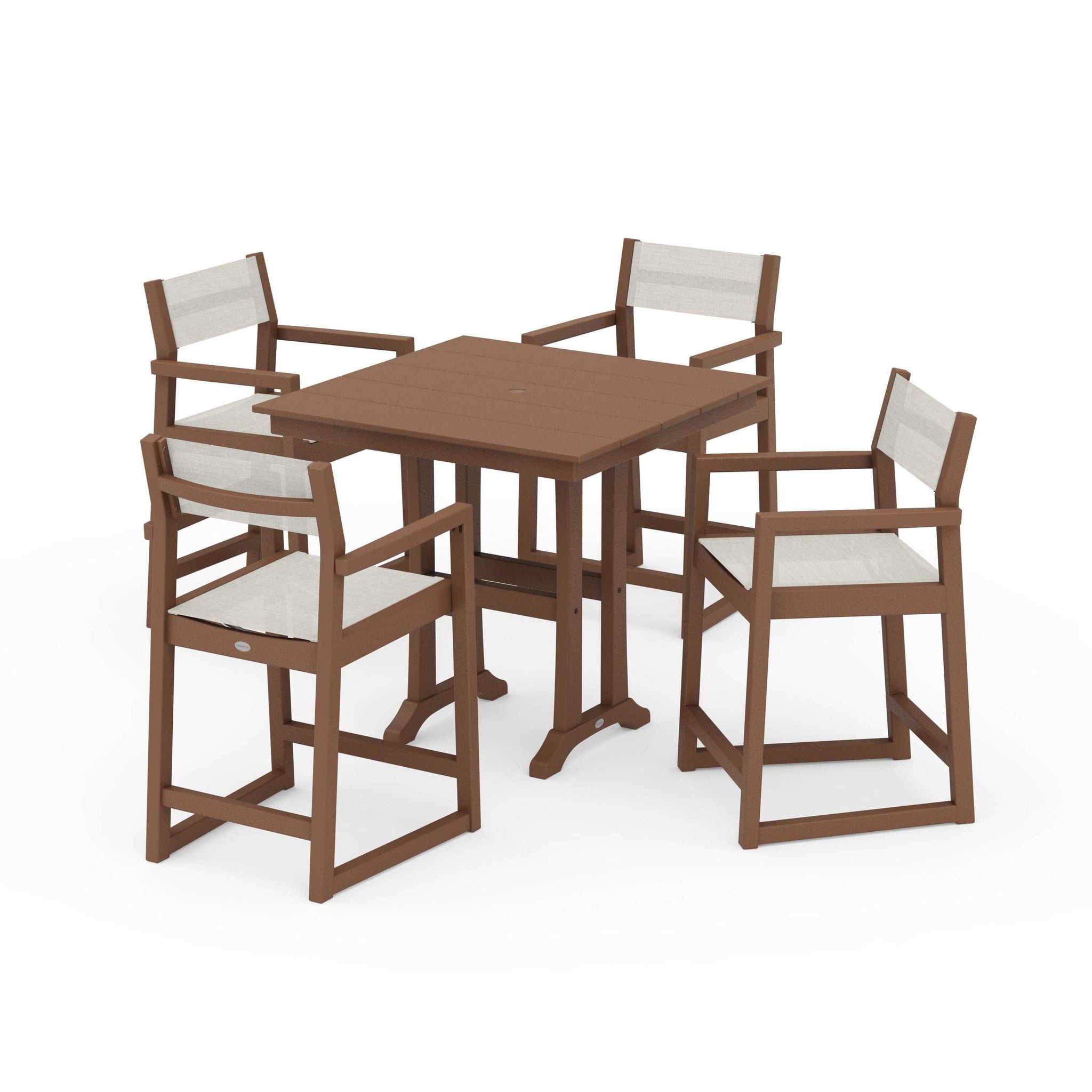 EDGE Sling Arm Chair 5-Piece Farmhouse Counter Set with Trestle Legs