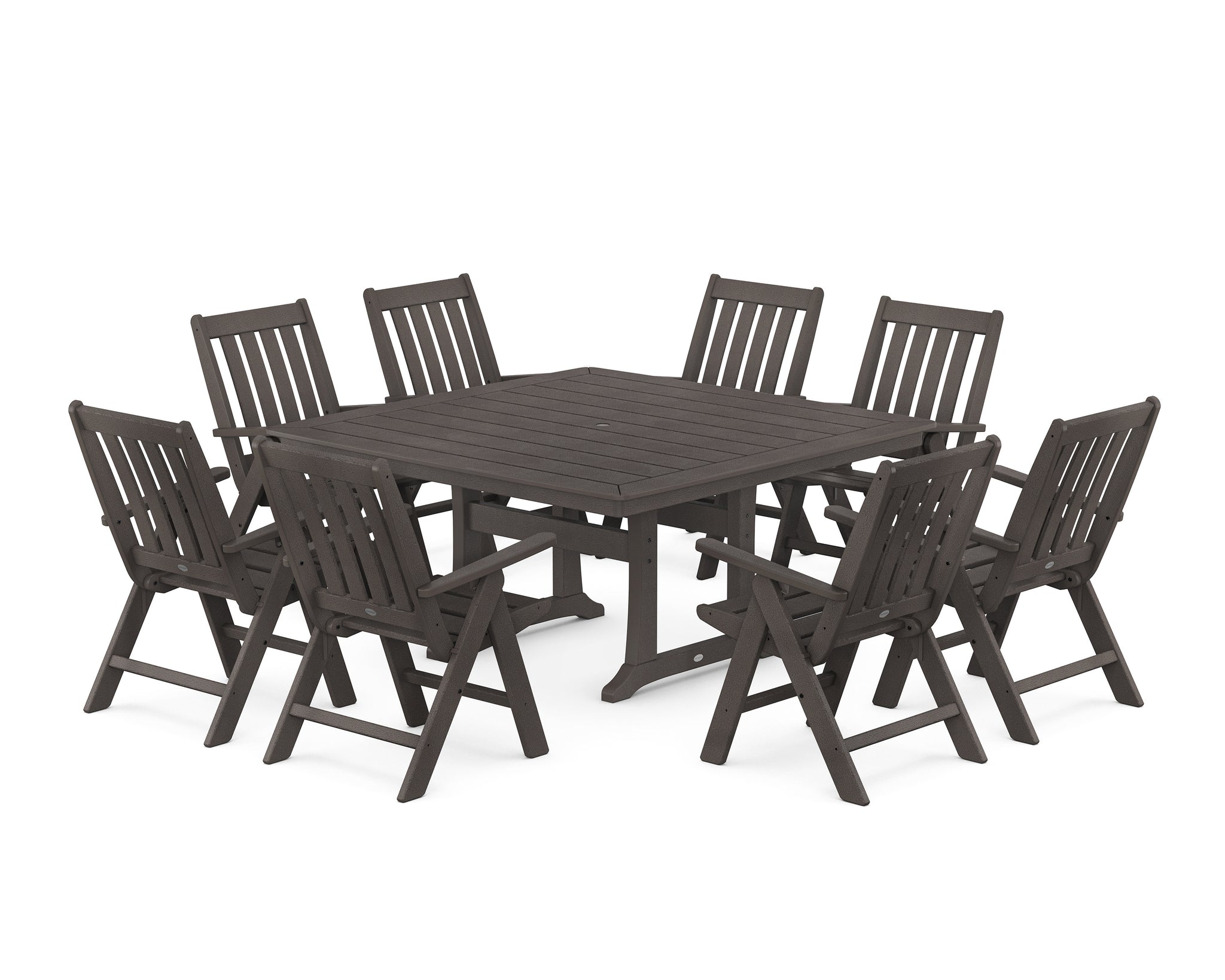 Vineyard Folding Chair 9-Piece Square Dining Set with Trestle Legs