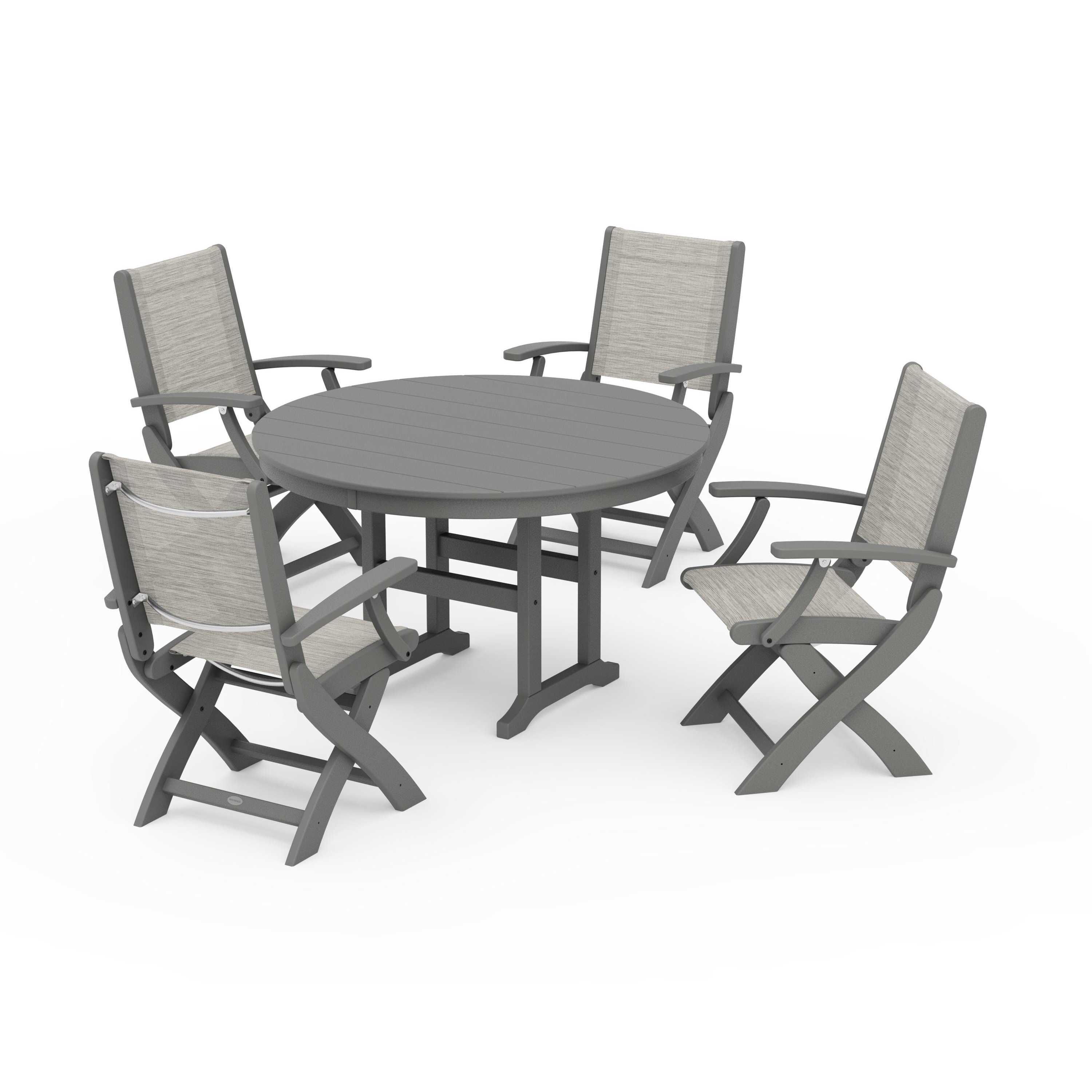 Coastal Folding Chair 5-Piece Round Dining Set