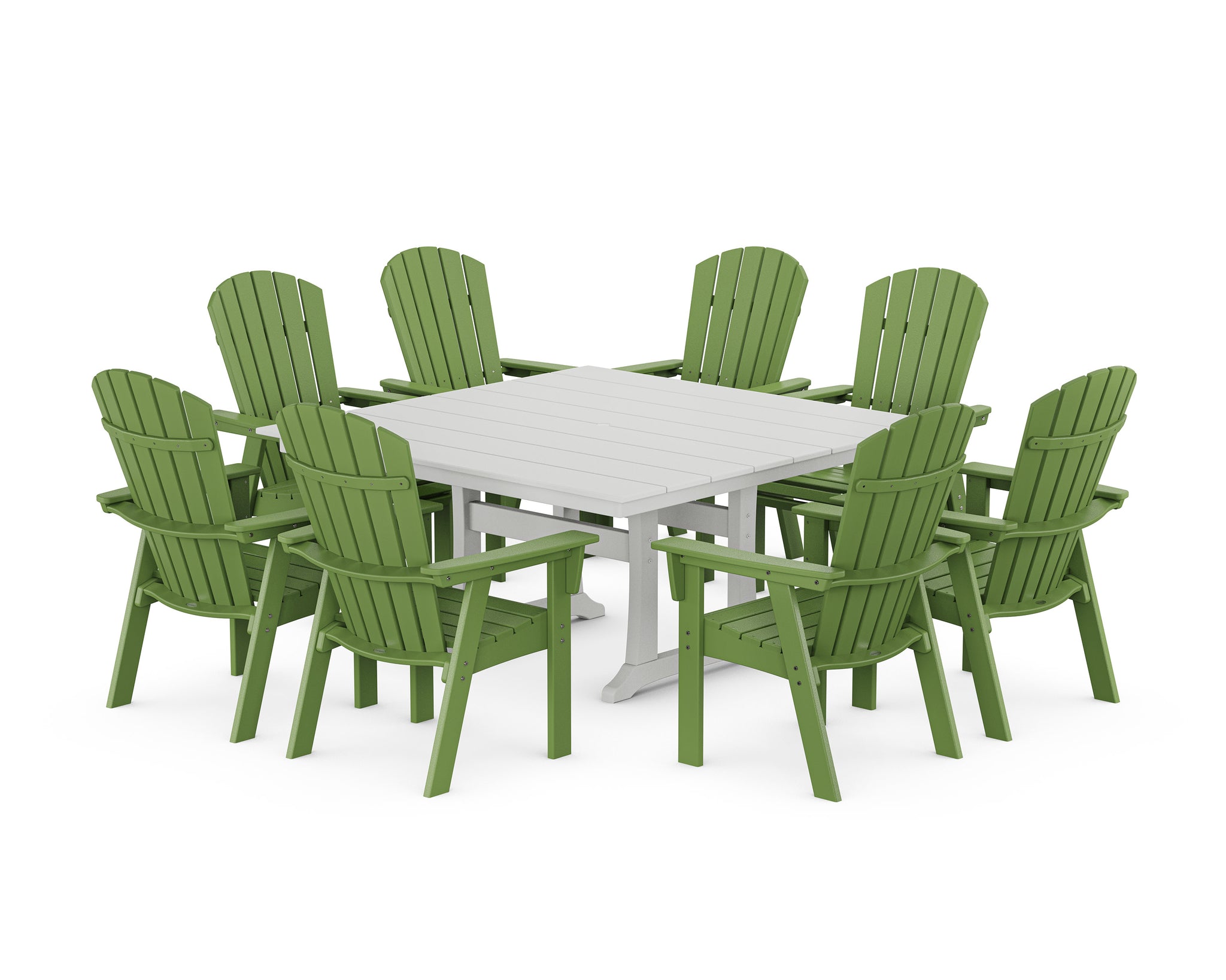 Nautical Curveback Adirondack 9-Piece Square Dining Set with Trestle Legs