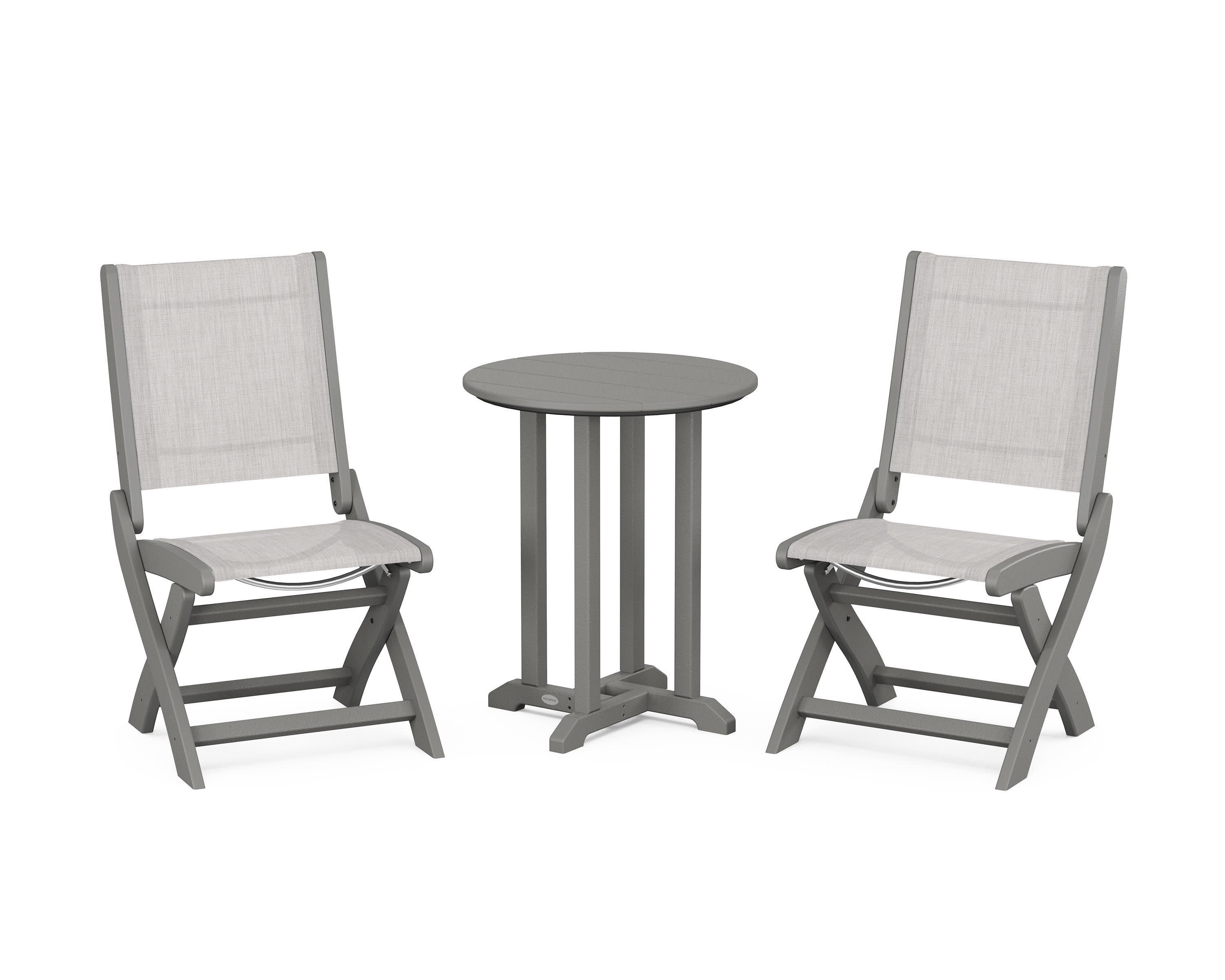 Coastal Folding Side Chair 3-Piece Round Bistro Dining Set