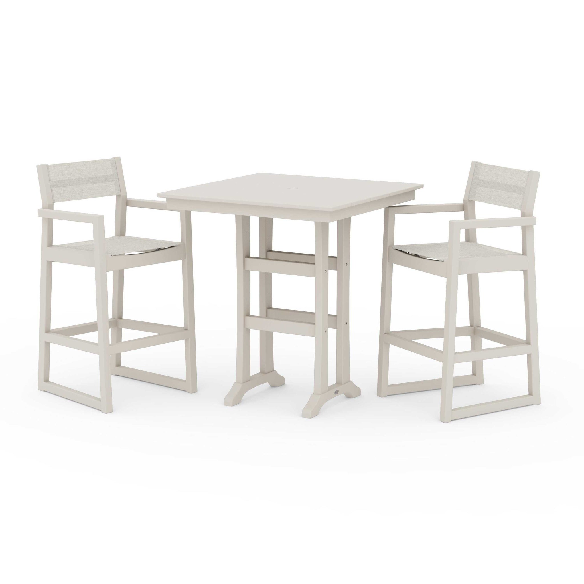 EDGE Sling Arm Chair 3-Piece Farmhouse Bar Set with Trestle Legs