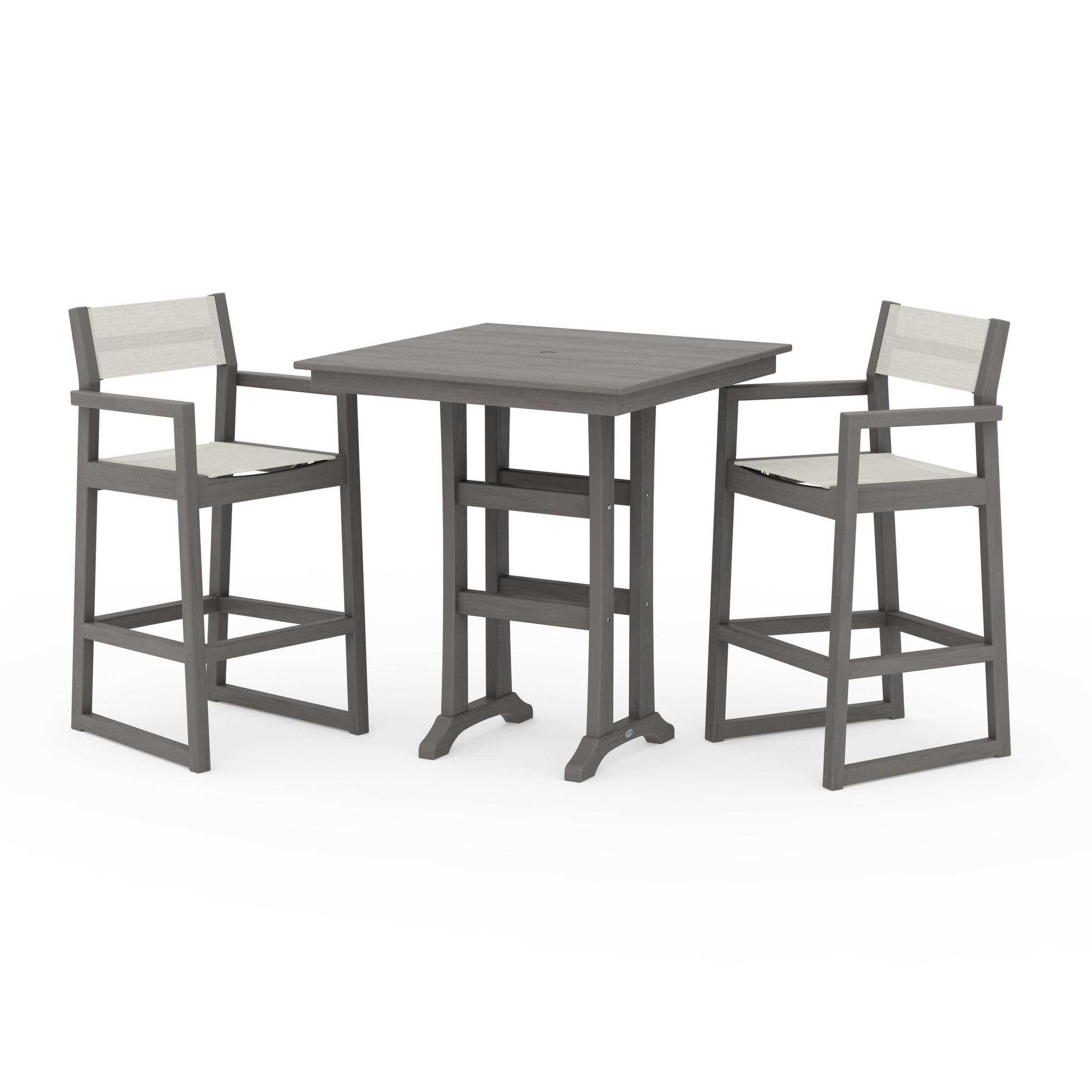 EDGE Sling Arm Chair 3-Piece Farmhouse Bar Set with Trestle Legs