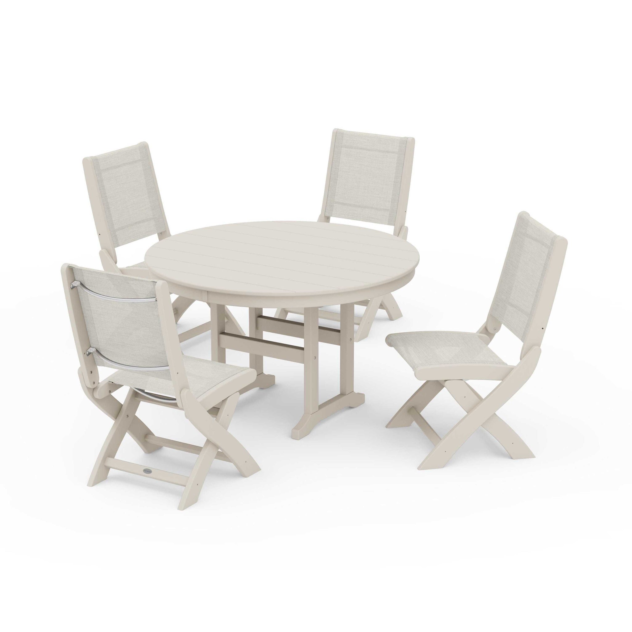 Coastal Folding Side Chair 5-Piece Round Dining Set