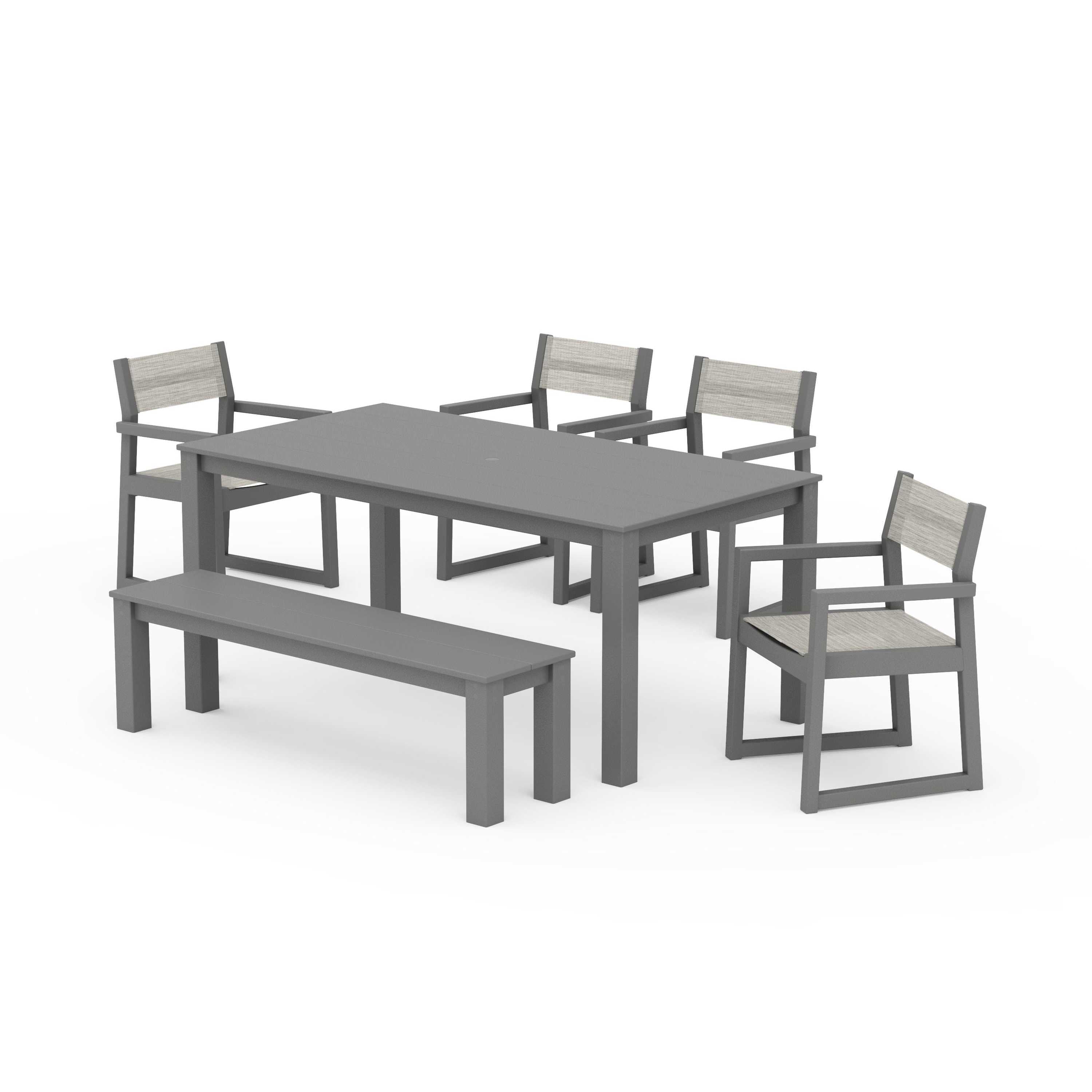 EDGE Sling Arm Chair 6-Piece Parsons Dining Set with Bench