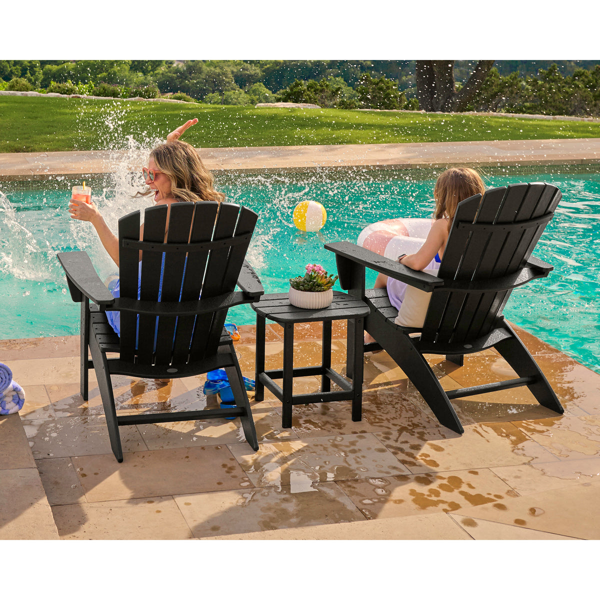 Nautical 3-Piece Curveback Adirondack Set