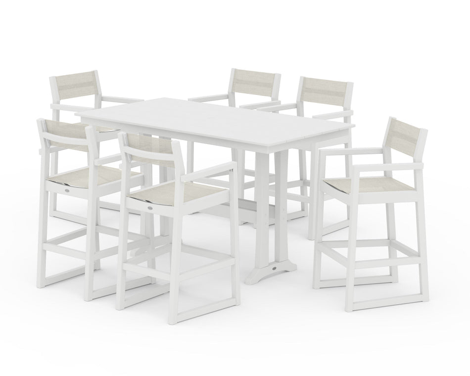 EDGE Sling Arm Chair 7-Piece Farmhouse Bar Set with Trestle Legs