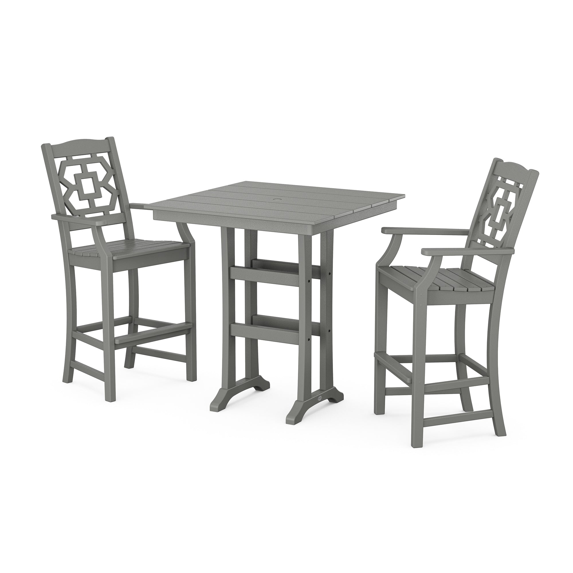 Chinoiserie 3-Piece Farmhouse Bar Set with Trestle Legs