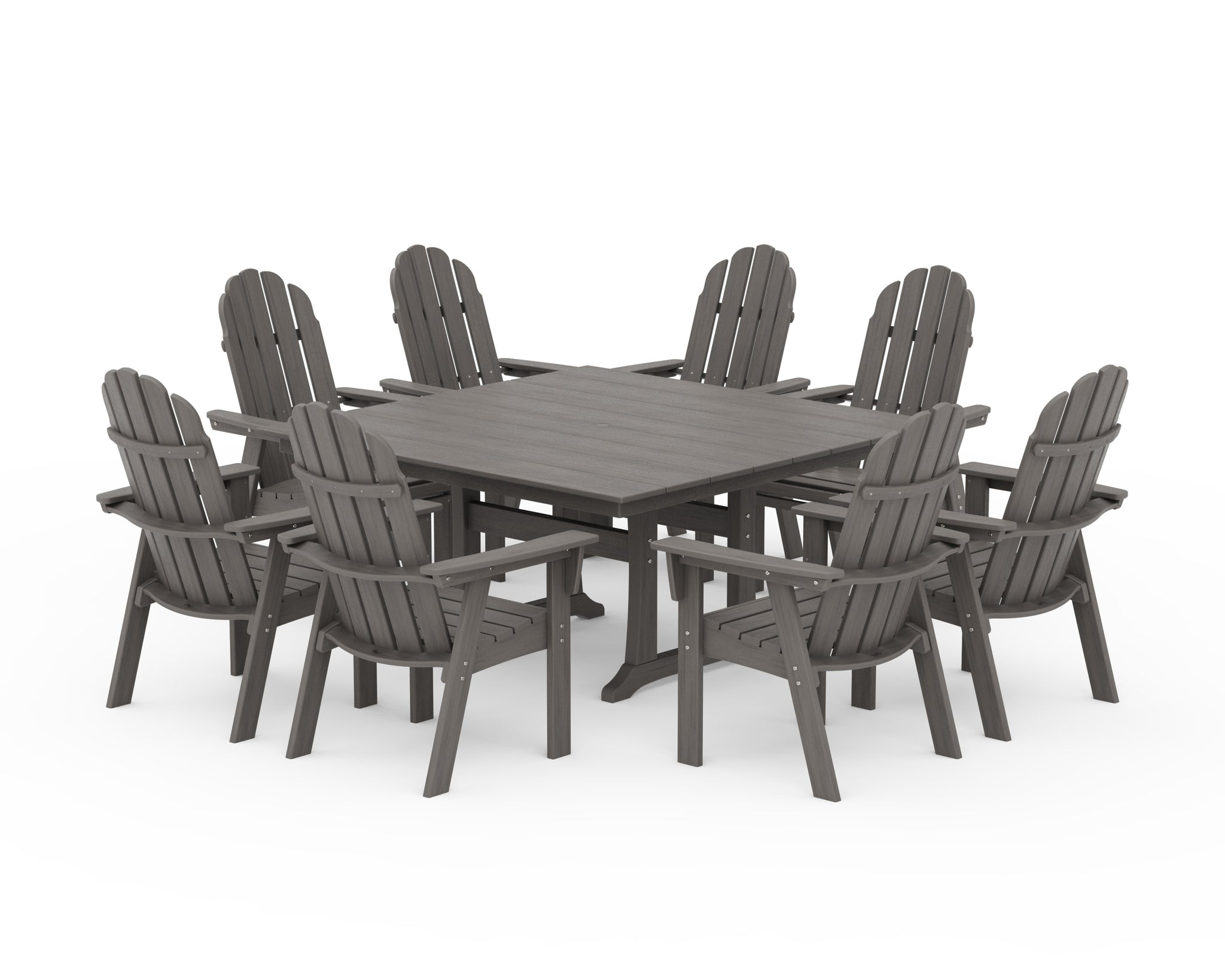 Vineyard Curveback Adirondack 9-Piece Square Farmhouse Dining Set with Trestle Legs