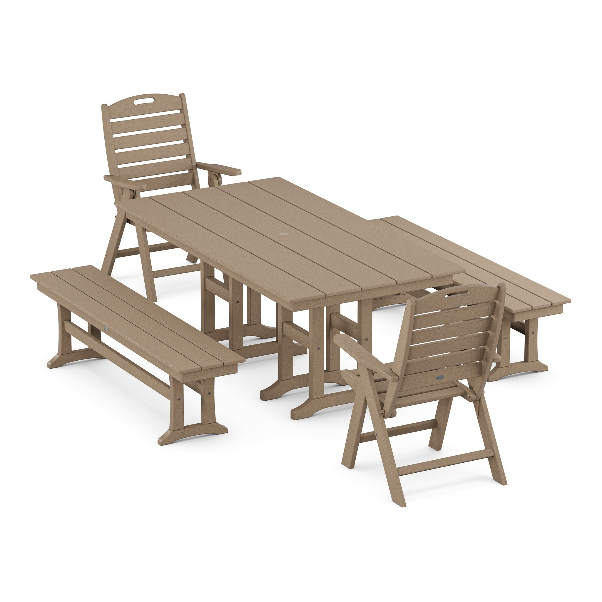 Nautical Highback 5-Piece Farmhouse Dining Set with Benches