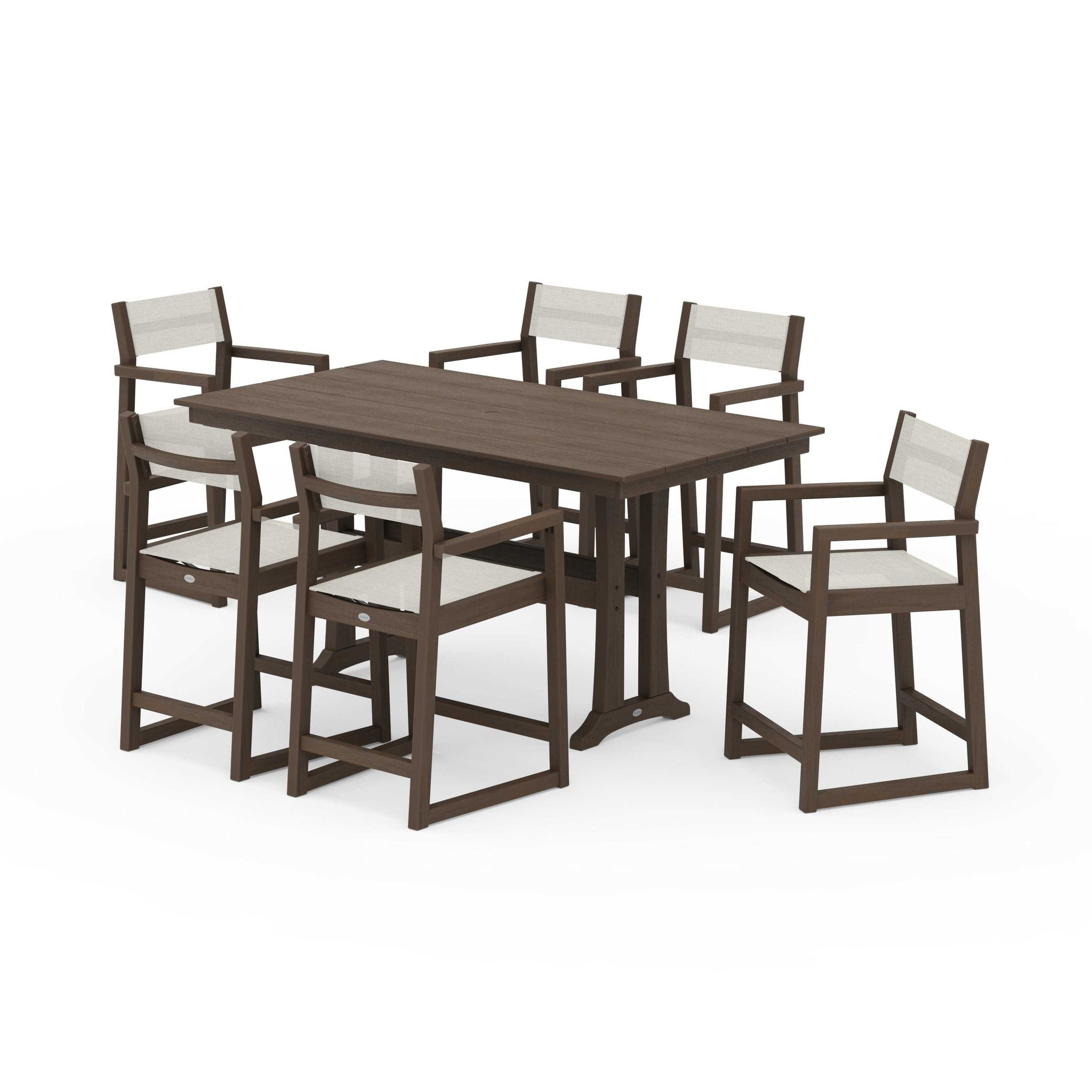 EDGE Sling Arm Chair 7-Piece Farmhouse Counter Set with Trestle Legs