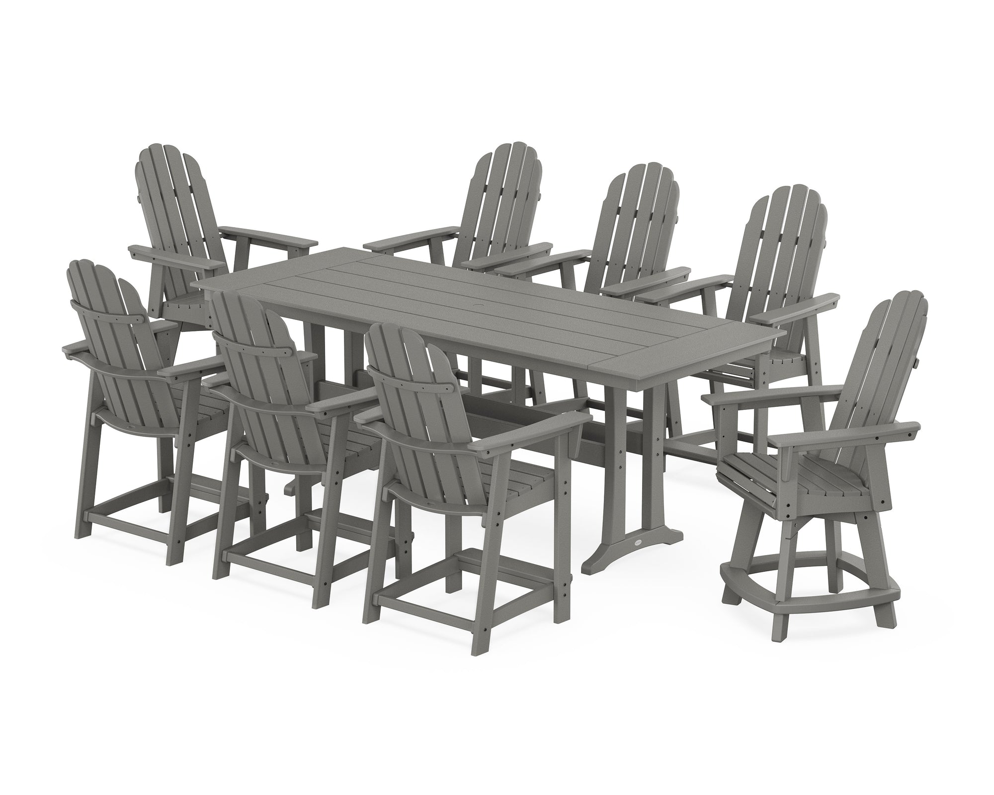 Vineyard Curveback Adirondack Swivel 9-Piece Farmhouse Counter Set with Trestle Legs