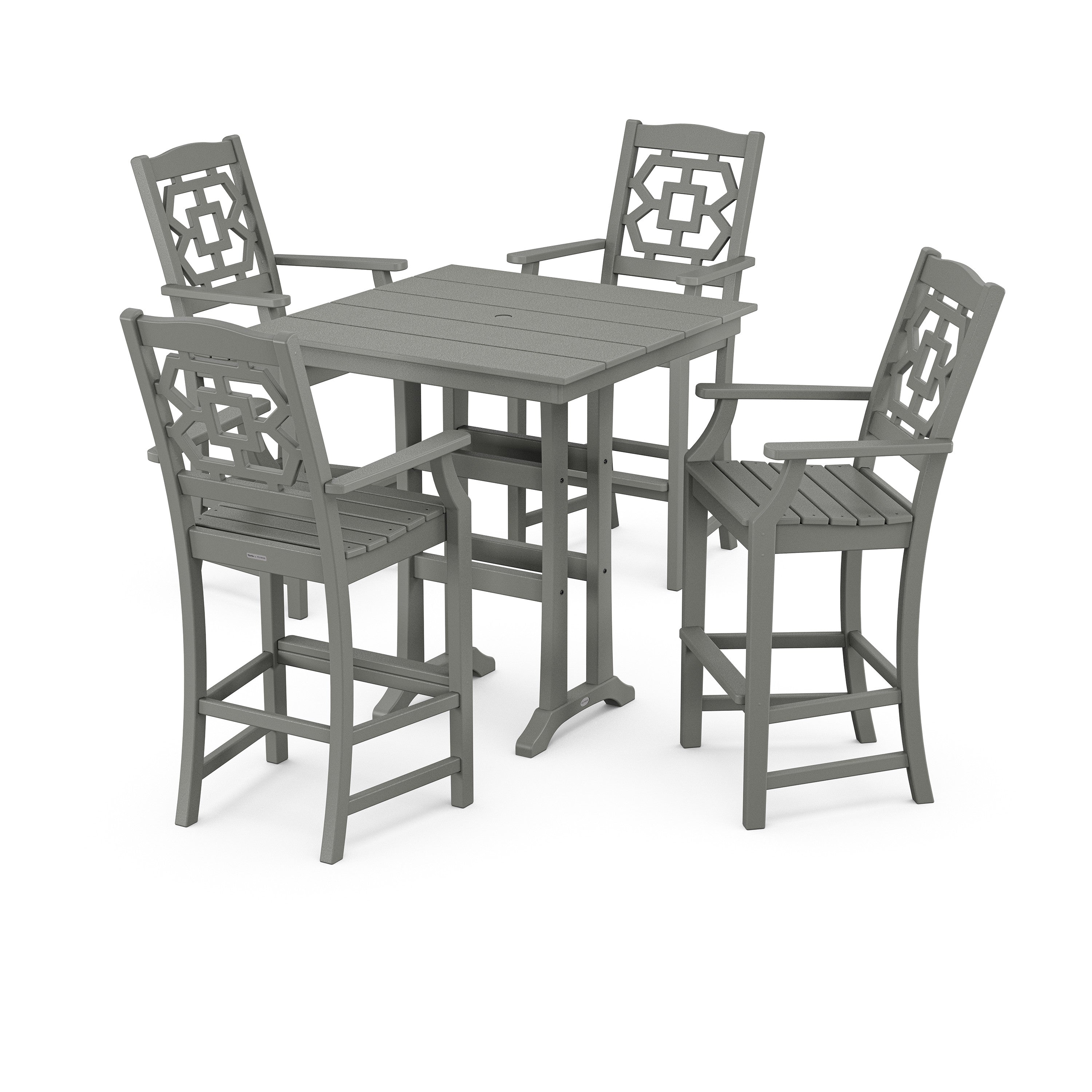 Chinoiserie 5-Piece Farmhouse Bar Set with Trestle Legs