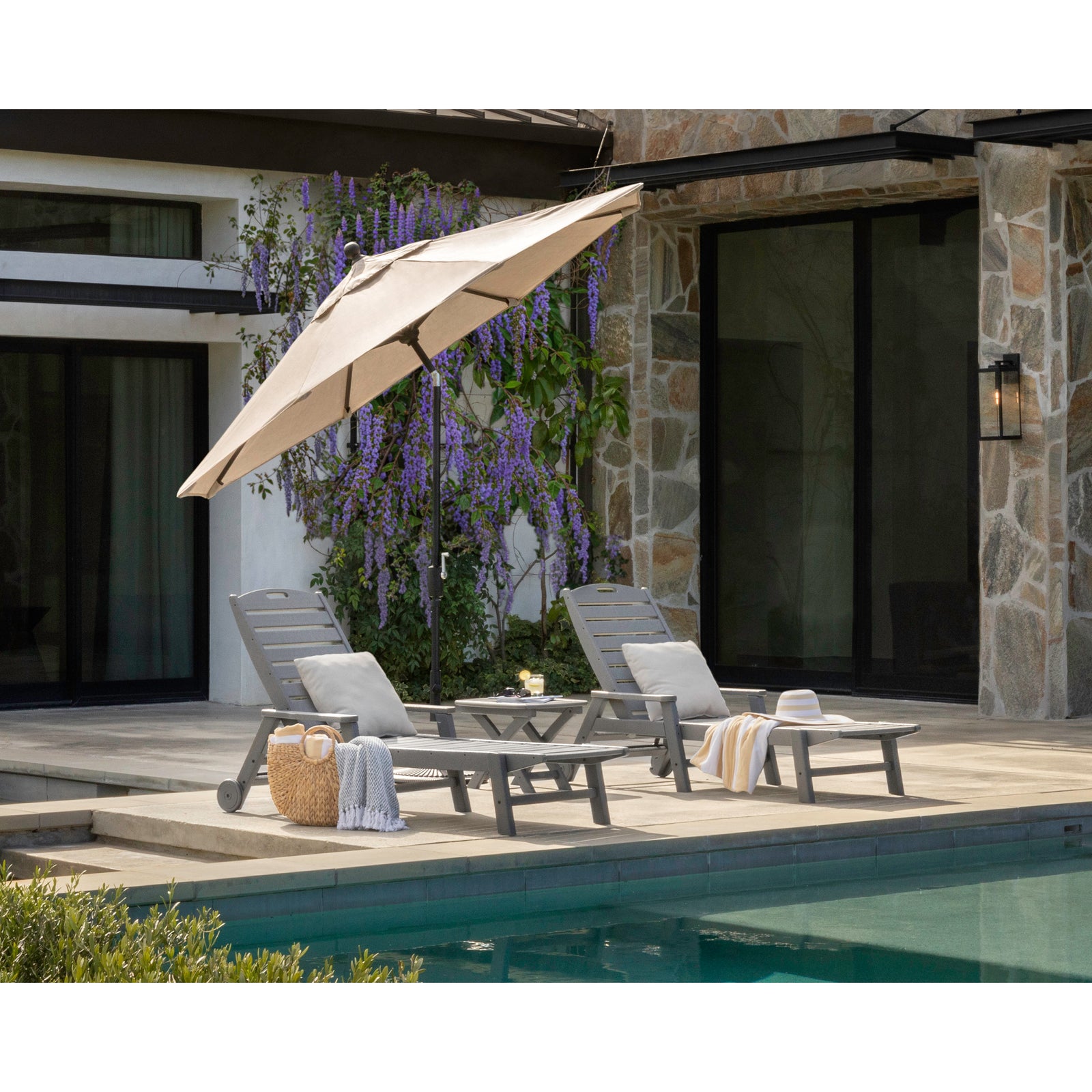 base for 9 foot patio umbrella POLYWOOD 9' Tilt Market Umbrella and Base in White / Natural