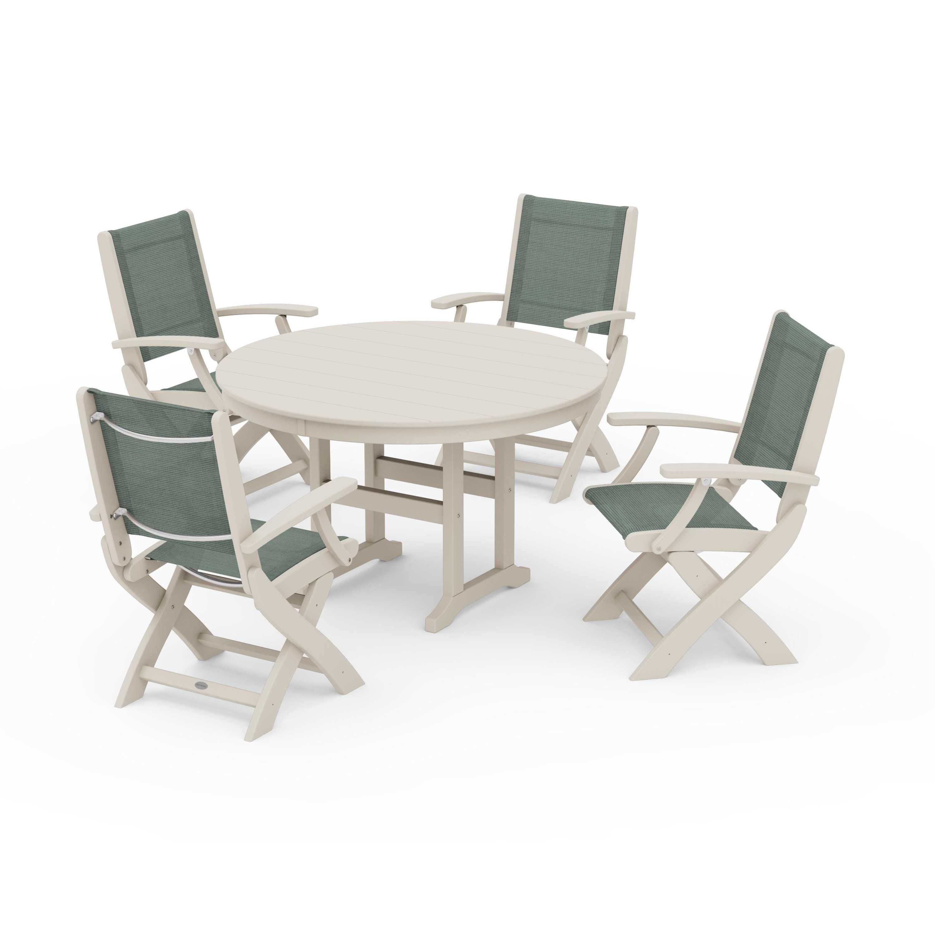 Coastal Folding Chair 5-Piece Round Dining Set
