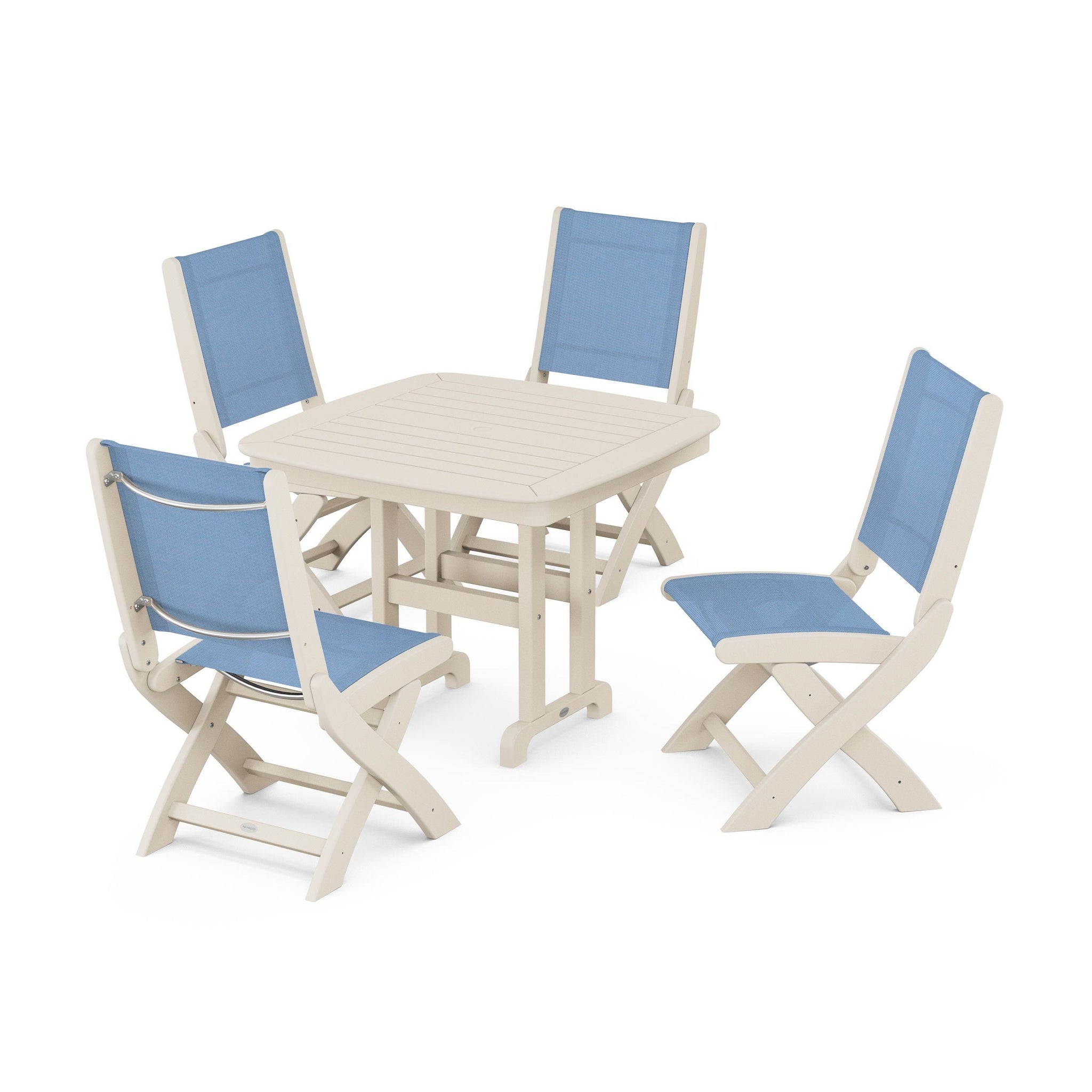 Coastal Folding Side Chair 5-Piece Dining Set