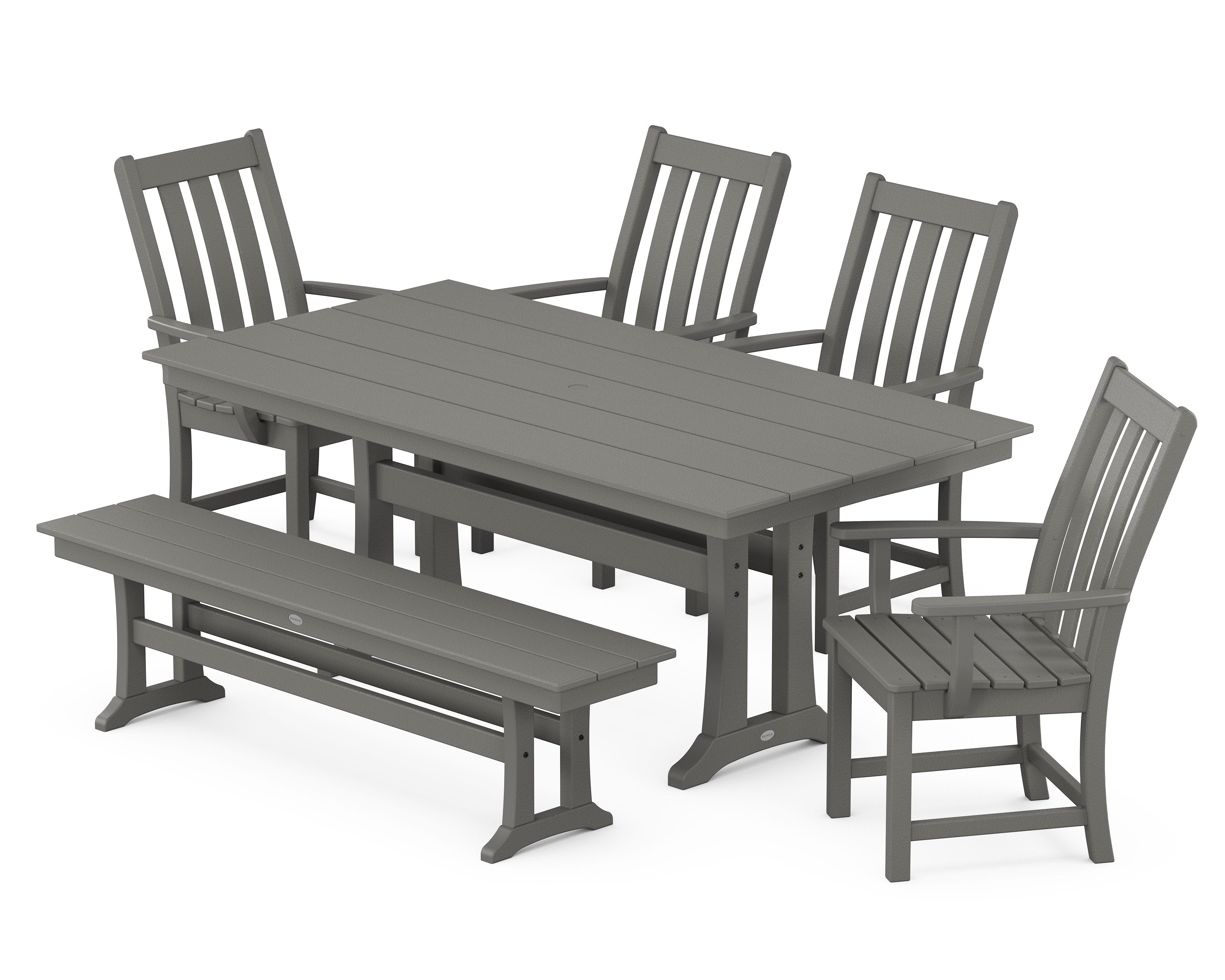 Vineyard 6-Piece Arm Chair Farmhouse Dining Set with Trestle Legs and Bench