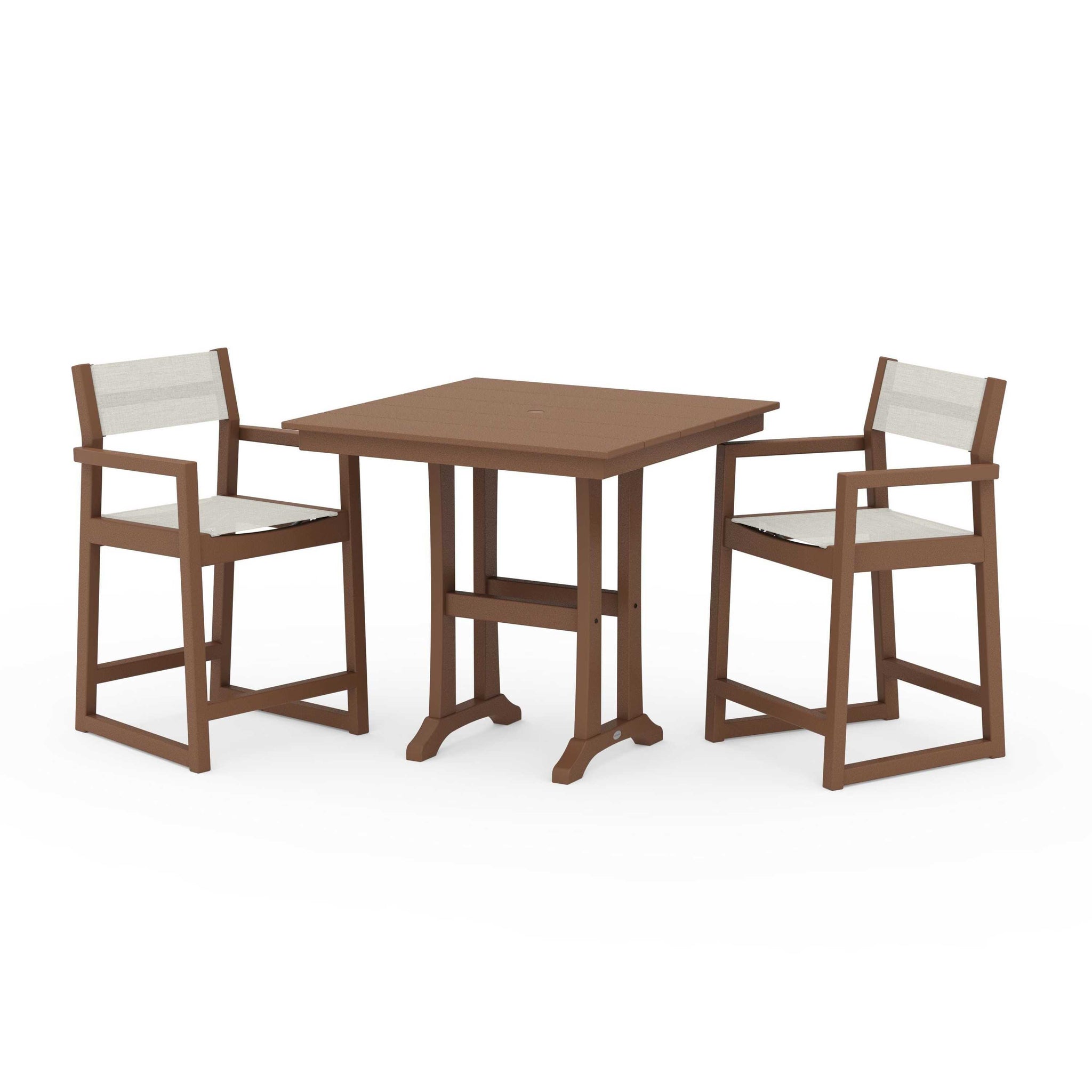 EDGE Sling Arm Chair 3-Piece Farmhouse Counter Set with Trestle Legs