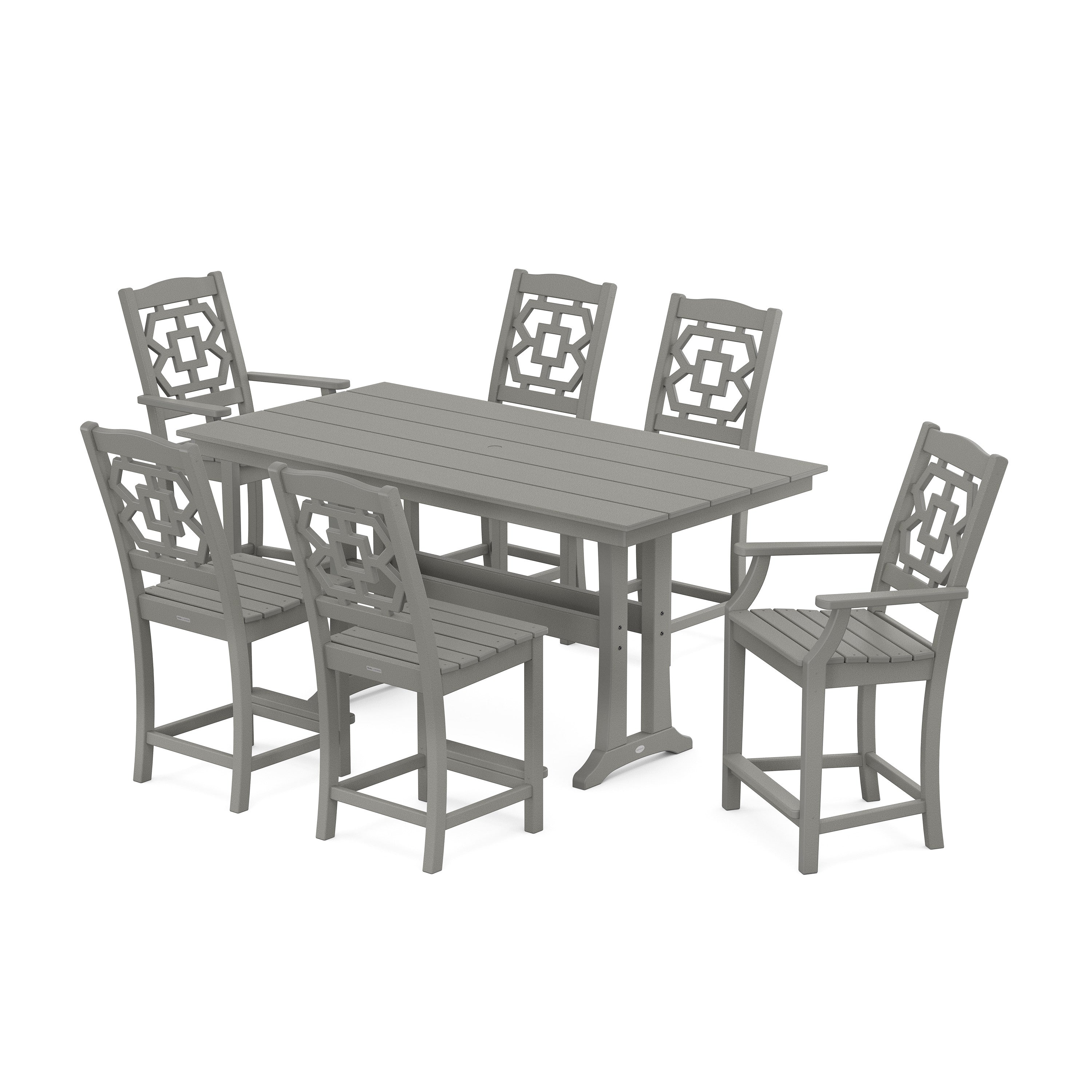 Chinoiserie 7-Piece Farmhouse Counter Set with Trestle Legs