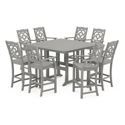 Chinoiserie 9-Piece Square Bar Set with Trestle Legs
