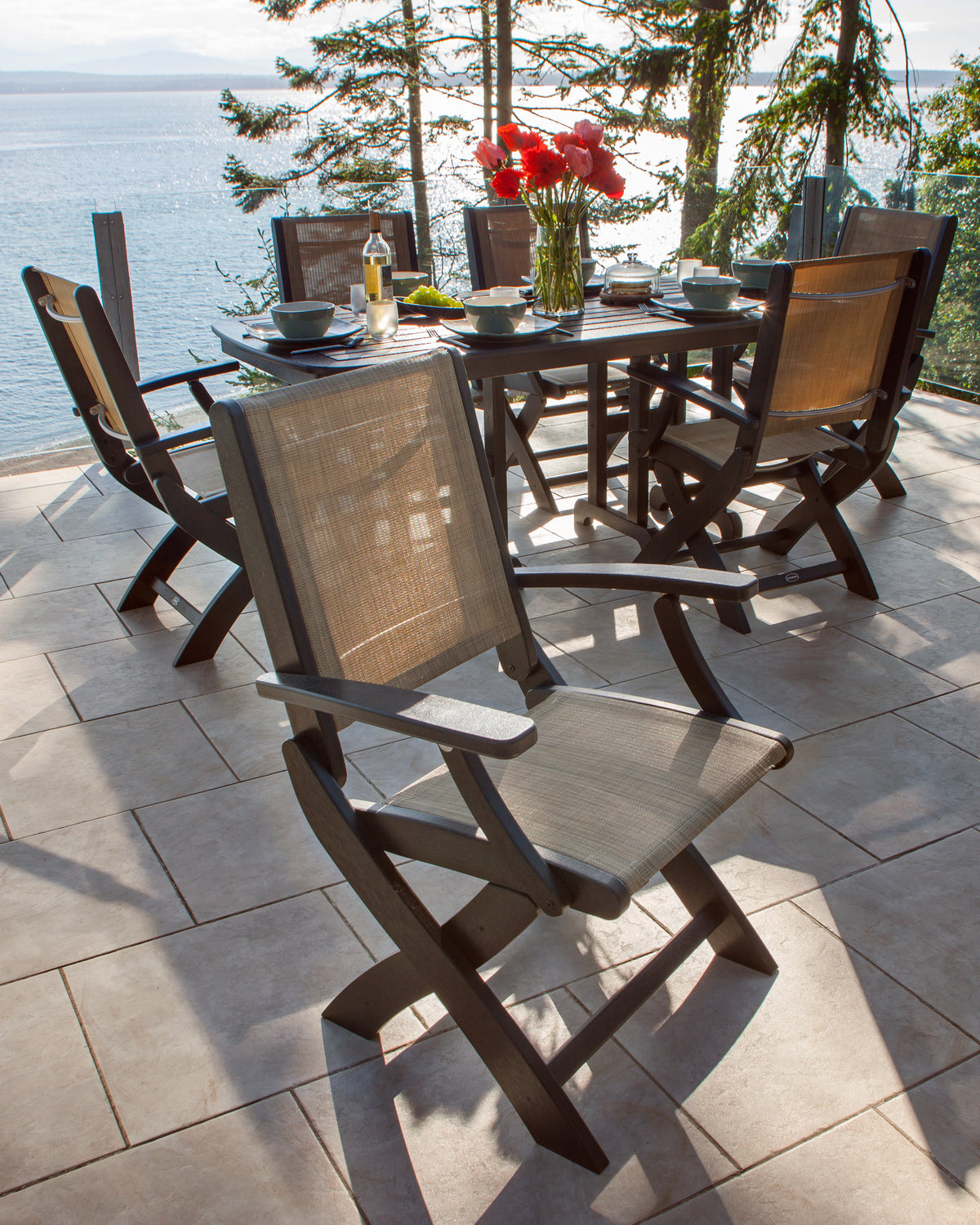 Coastal Folding Arm Chair 7-Piece Dining Set