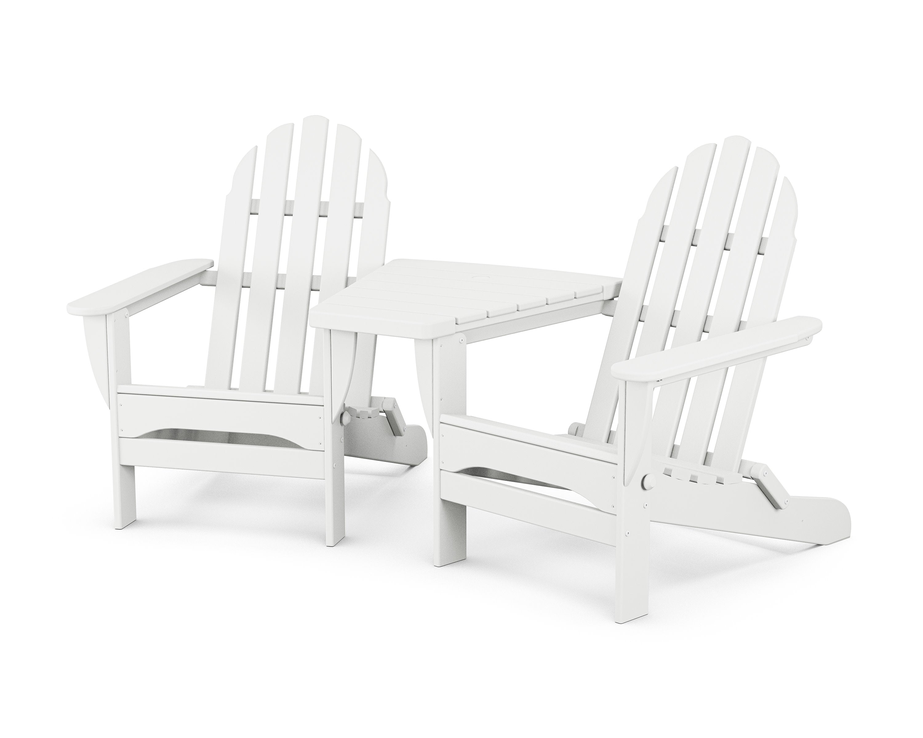 Classic Folding Adirondacks with Angled Connecting Table