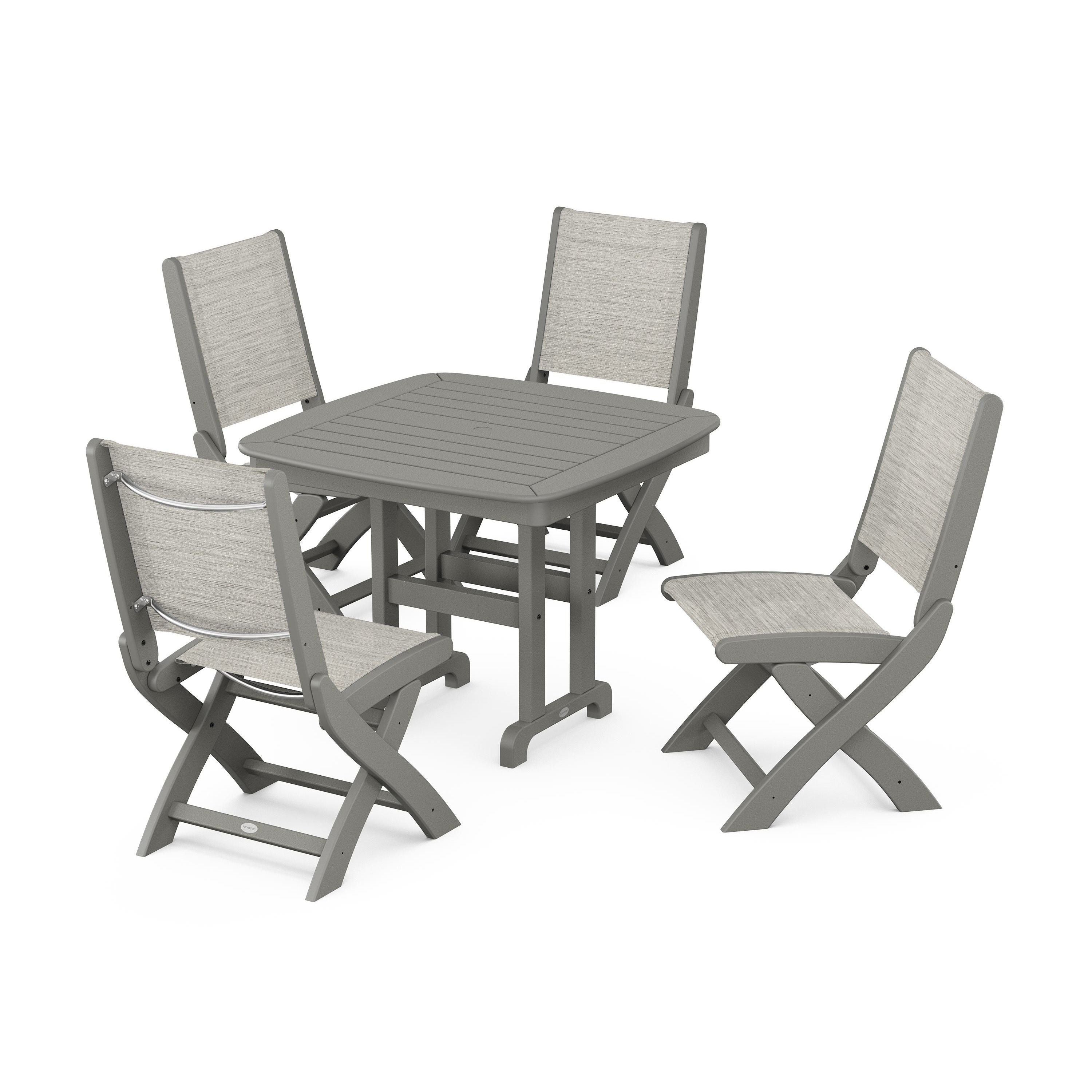 Coastal Folding Side Chair 5-Piece Dining Set