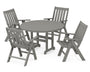 Vineyard Folding Chair 5-Piece Round Farmhouse Dining Set