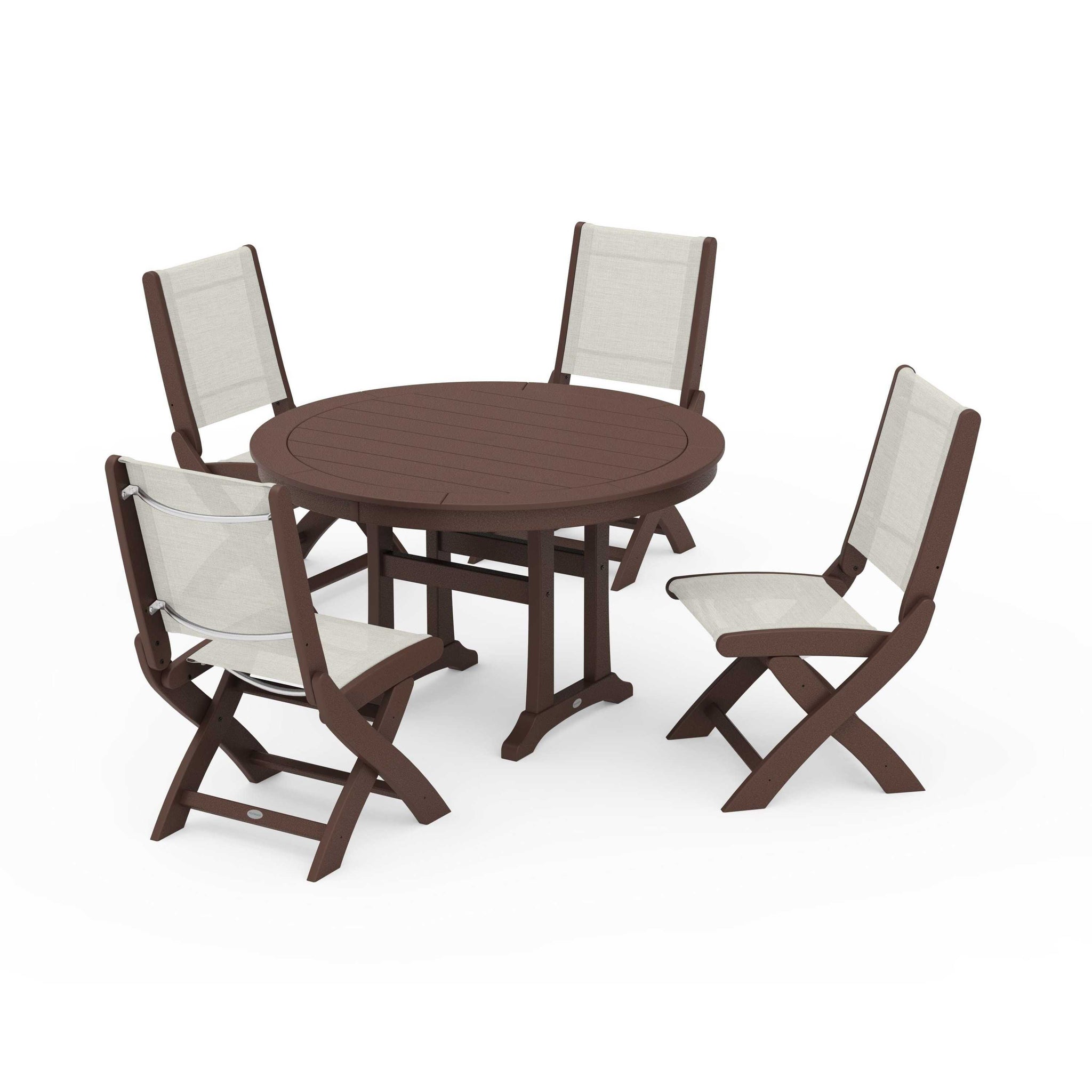 Coastal Folding Side Chair 5-Piece Round Dining Set With Trestle Legs