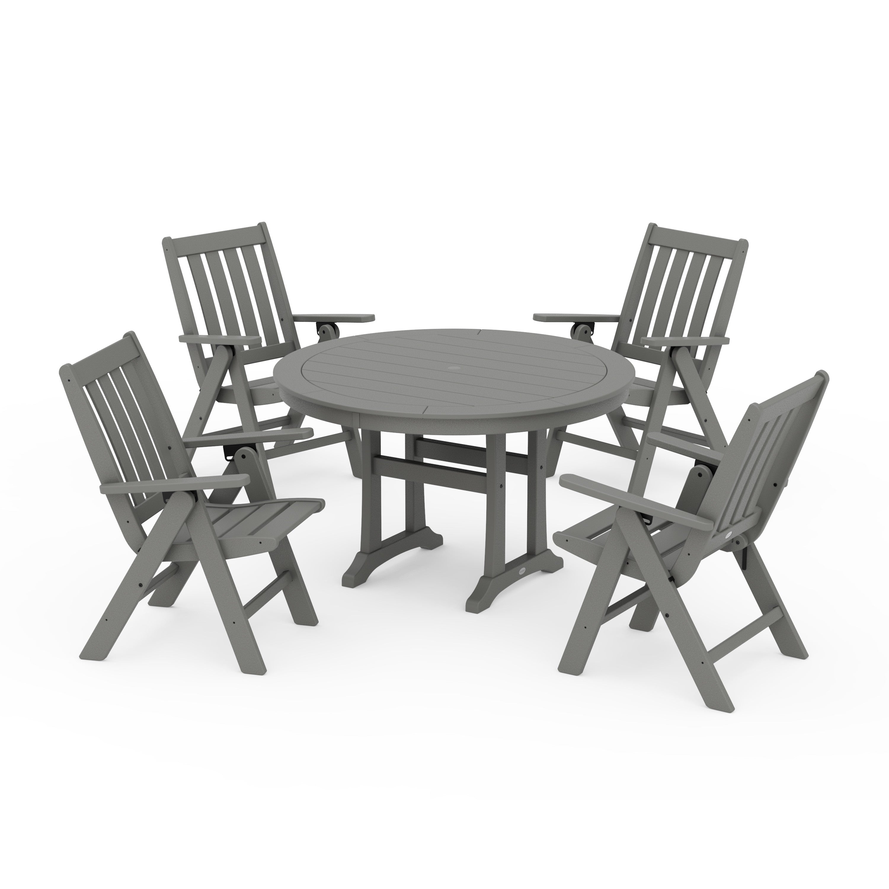 Vineyard Folding Chair 5-Piece Round Dining Set with Trestle Legs