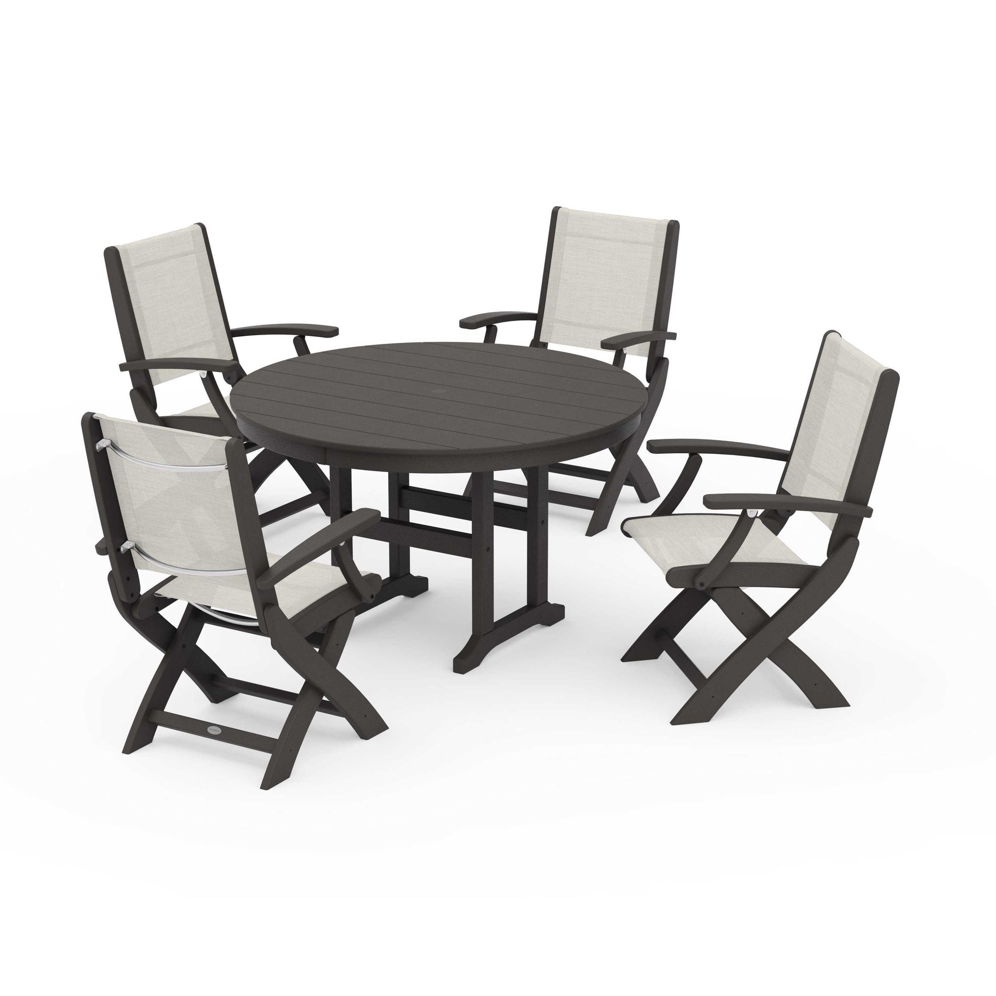 Coastal Folding Chair 5-Piece Round Dining Set